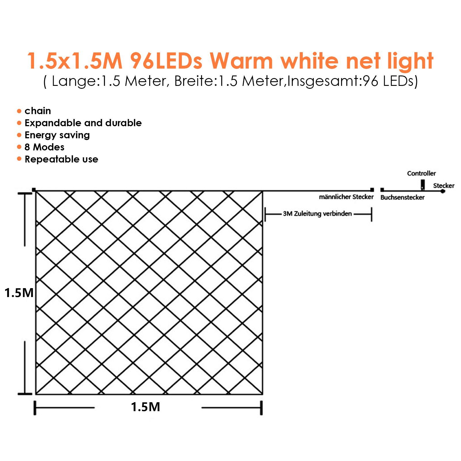 3x2m/2x2m/6x4m LED Lichterkette Lichternetz Lichtervorhang Innen Dekor IP44  DHL