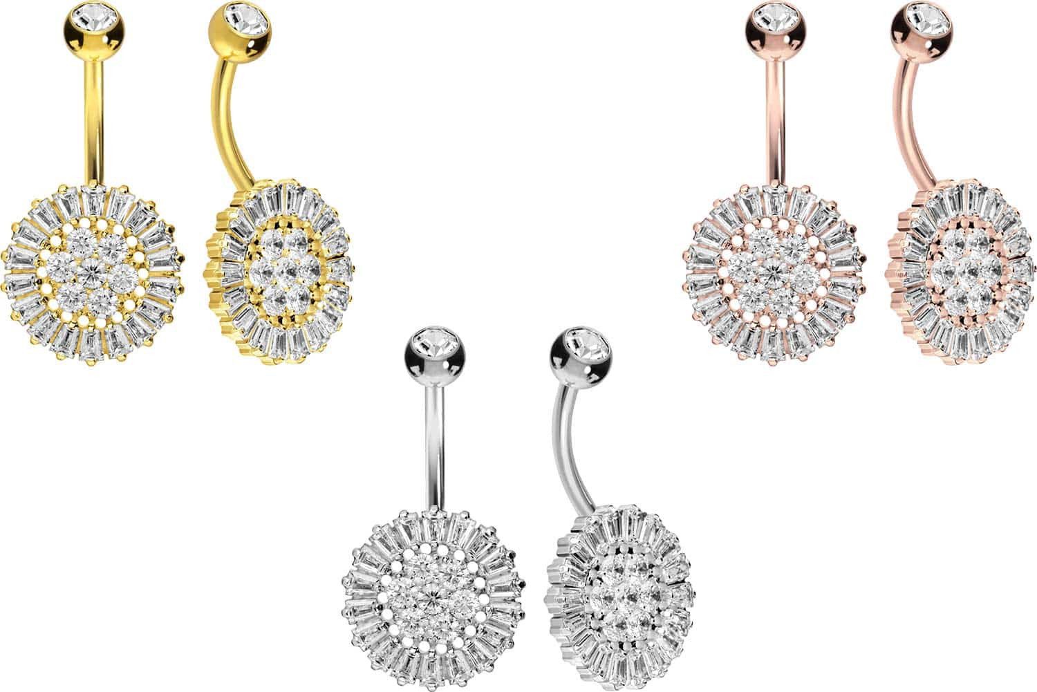 PIERCINGLINE Bauchnabelpiercing Titan Bananabell mit Innengewinde KRISTALLBLUME + KRISTALLKREIS (Bananabells, 1-tlg)