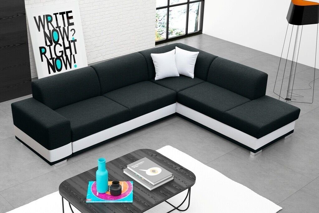 JVmoebel Ecksofa, Polstersofa Loungesofa Couch Wohnzimmer mit Kissen Sofa L-Form Grau Schwarz/Weiß