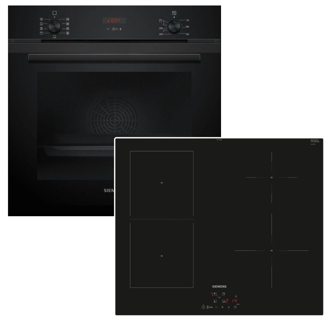 SIEMENS Backofen-Set Teleskopauszug EcoClean + Induktionskochfeld PowerBoost autark 60cm