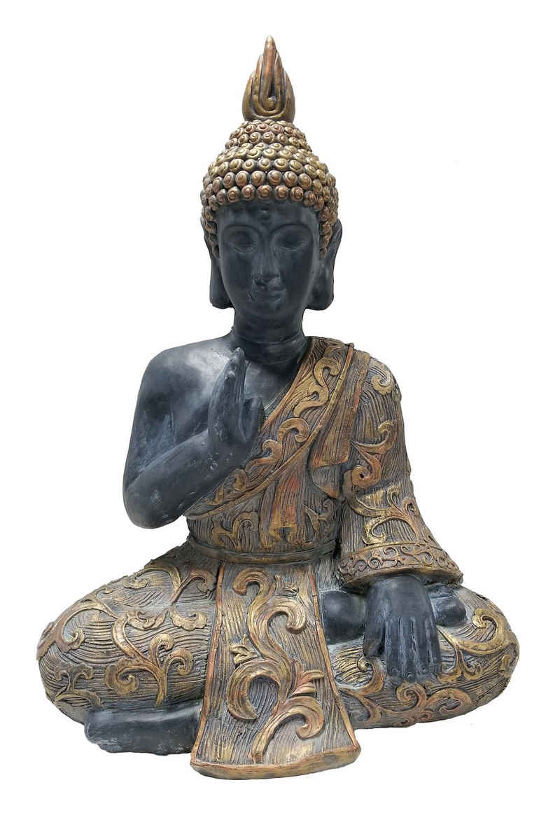 Dehner Gartenfigur Buddha, 64 x 46 x 29 cm, Magnesia, schwarz/gold, Elegante Figur für Yoga-Raum und Ruhebereiche, drinnen und draußen