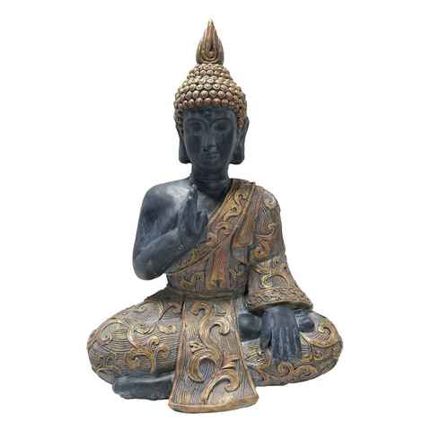 Dehner Gartenfigur Buddha, 64 x 46 x 29 cm, Magnesia, schwarz/gold, Elegante Figur für Yoga-Raum und Ruhebereiche, drinnen und draußen