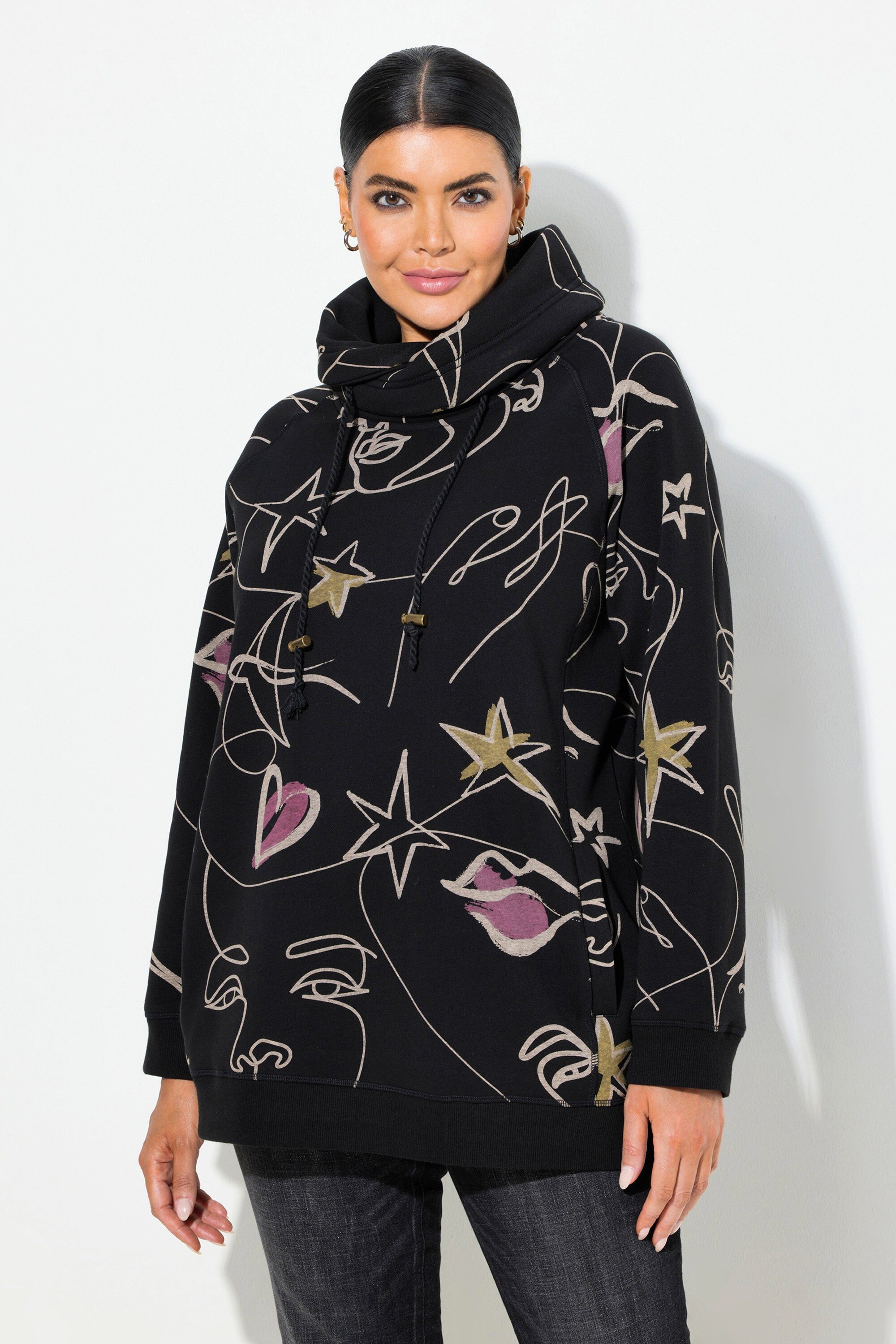 Ulla Popken Sweatshirt Sweatshirt Scribble-Herz Muster günstig online kaufen
