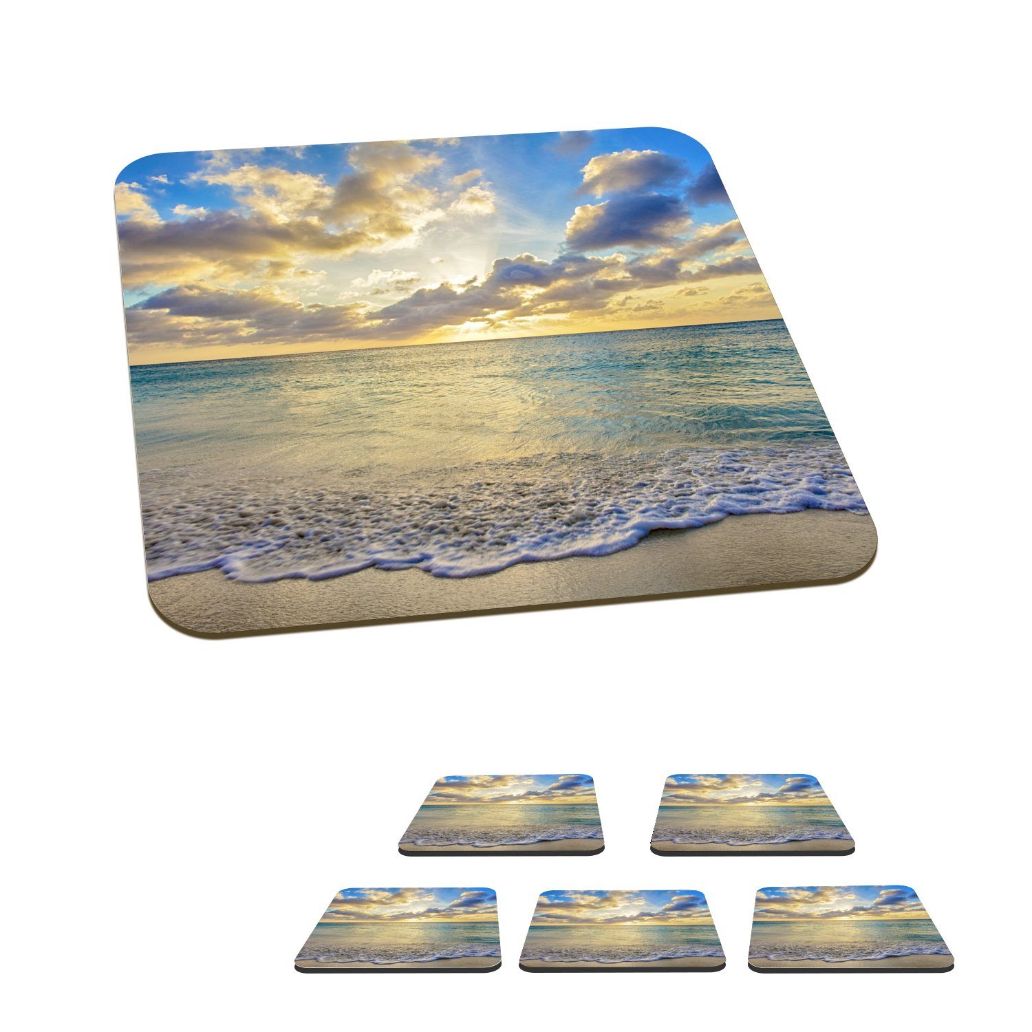 Meer für Sonne, Tischuntersetzer, Strand - MuchoWow Korkuntersetzer, Zubehör Gläser, Wolken Glasuntersetzer Untersetzer, 6-tlg., Tasse - Glasuntersetzer, -