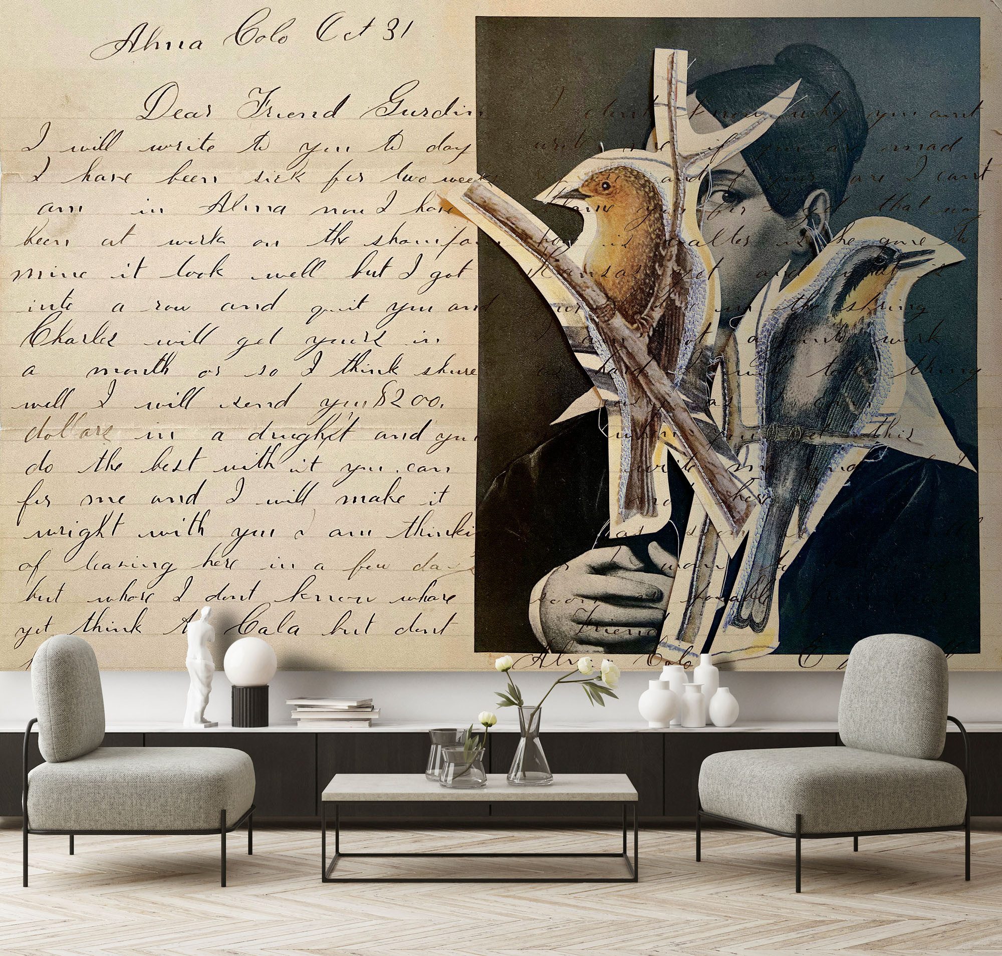 living walls Fototapete Walls by Patel 5 Fototapete Vintage-Brief- & Collagenkunst, glatt, Antikoptik, (4 St), Vintage-Brief- & Collagenkunst auf 200 g/m² Premium-Vlies