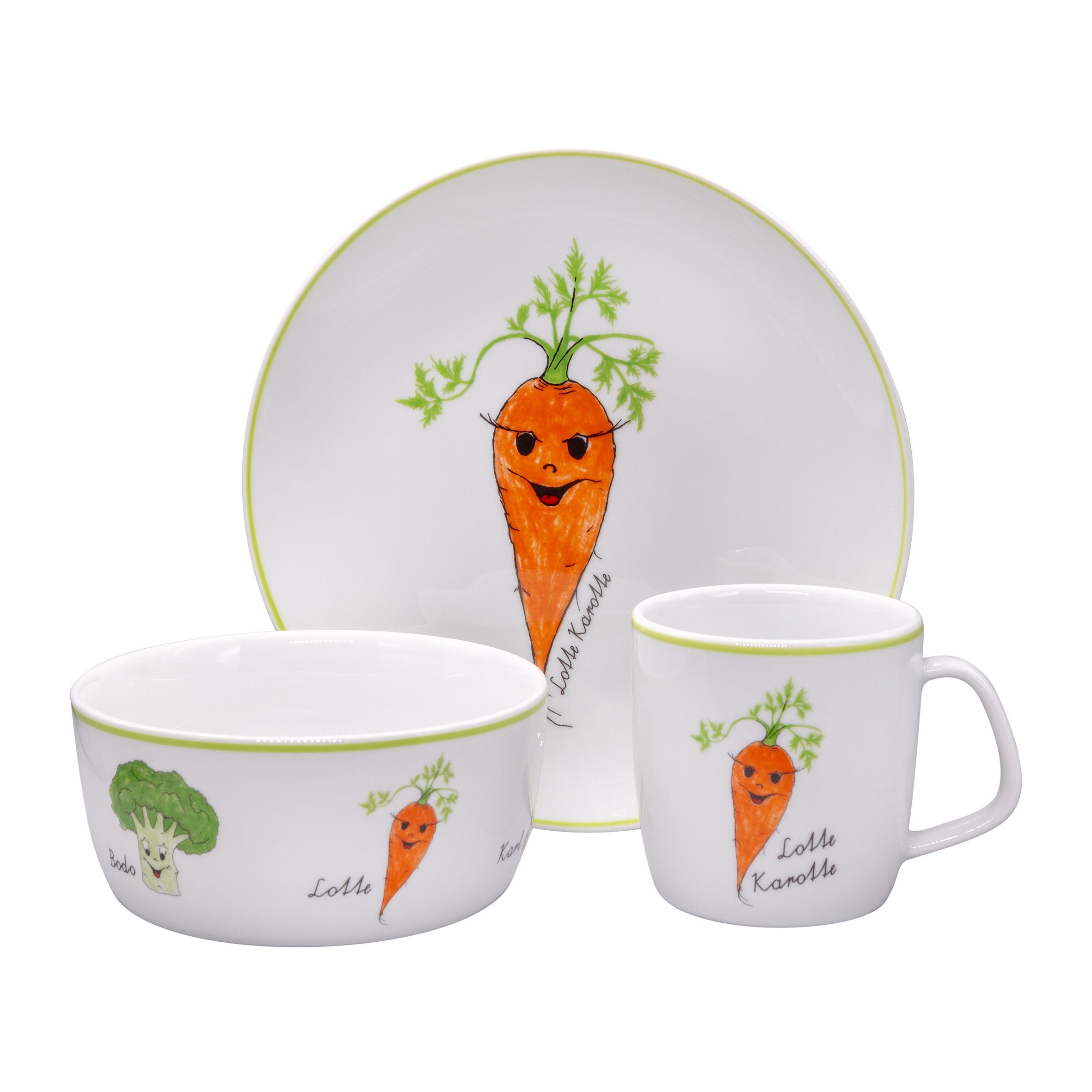 Eschenbach® PORZELLAN GERMANY Kindergeschirr-Set Kindergedeck Set 3-tlg. I Gesunde Freunde (3-tlg), 1 Personen, 3 Teile für 1 Person im Geschenkkarton