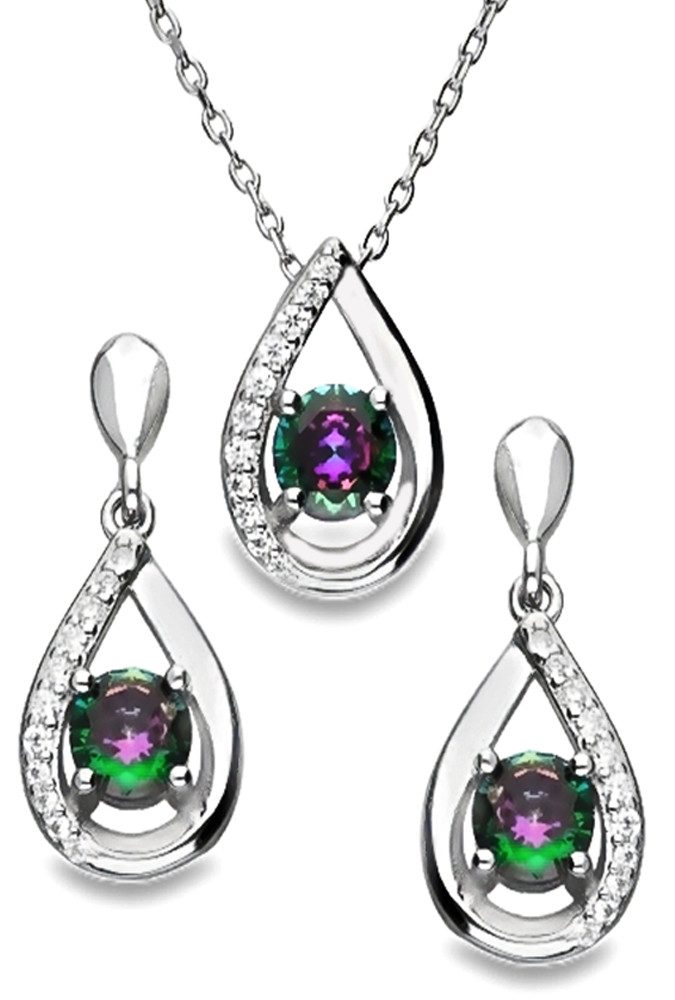 Ohrring und Ketten Set Schmuckset 925 Silber Halskette 43+3cm hängende Ohrstecker Anhänger