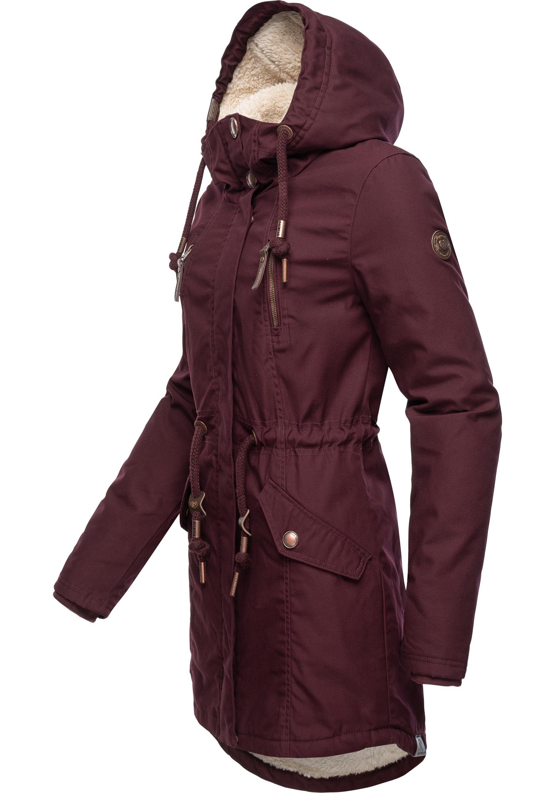 Ragwear Wintermantel Elsie stylischer Winterparka mit Kapuze und Teddyfleece