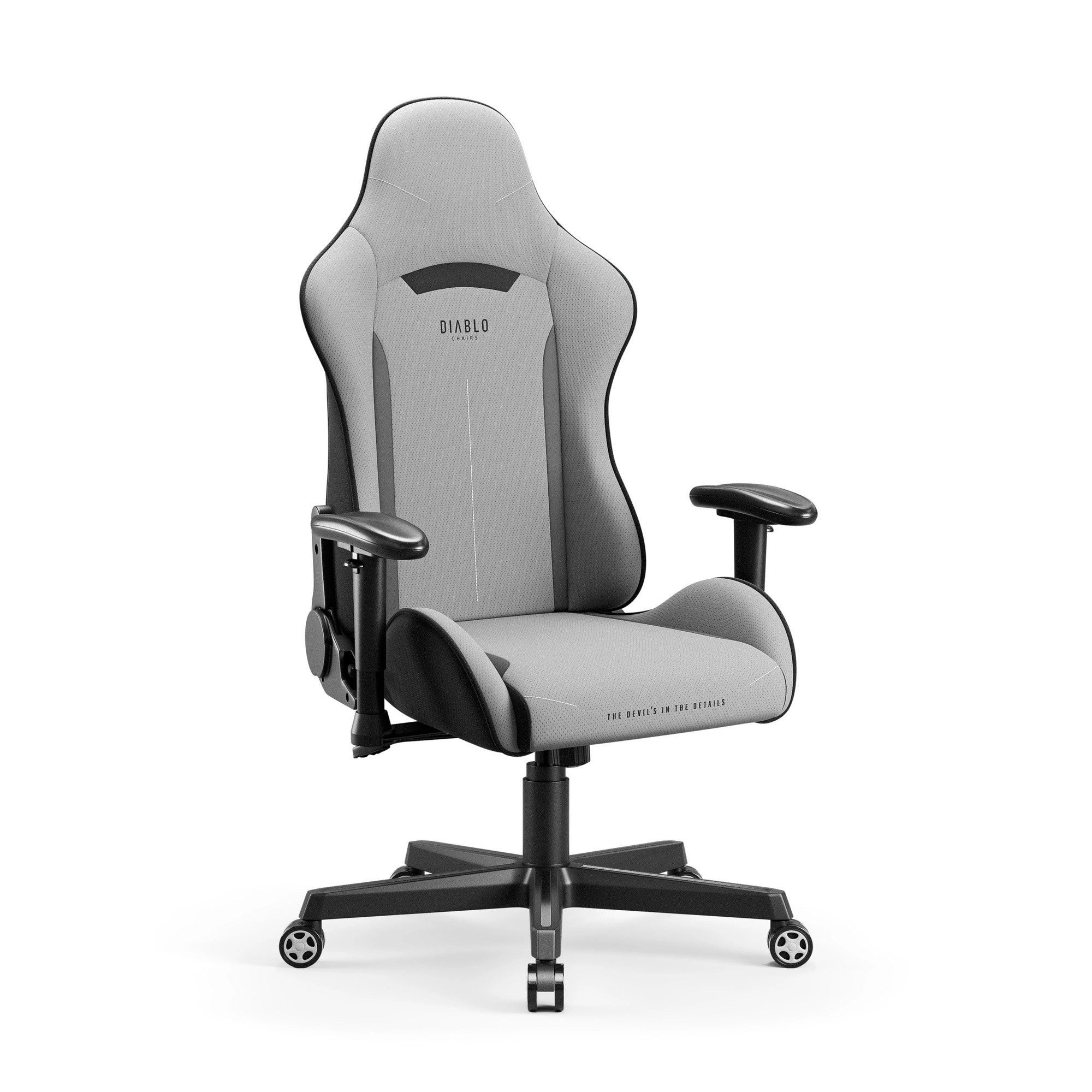 DIABLO CHAIRS Gaming-Stuhl X-Starter Stoff ergonomisch TiltTech Armlehnen Kopfstütze (TiltTech Butterfly, SoftTouch Stoff, 2D-Armlehnen, Gummiräder bodenschonend), Lendenkissen SoftTouch Wippfunktion Metallbasis 136kg