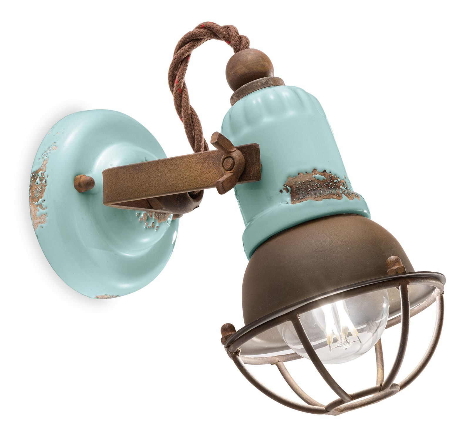 Licht-Erlebnisse Wandstrahler ALESSIA, ohne Leuchtmittel, Keramik Metall Hellblau Shabby Antik Rostbraun E14 verstellbar