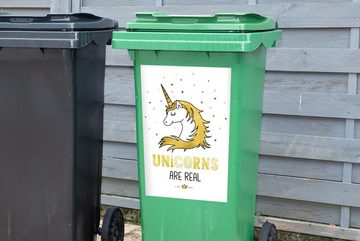 MuchoWow Wandsticker Eine Illustration eines weiß-gelben Einhorns - Mädchen - Kinder (1 St), Mülleimer-aufkleber, Mülltonne, Sticker, Container, Abfalbehälter