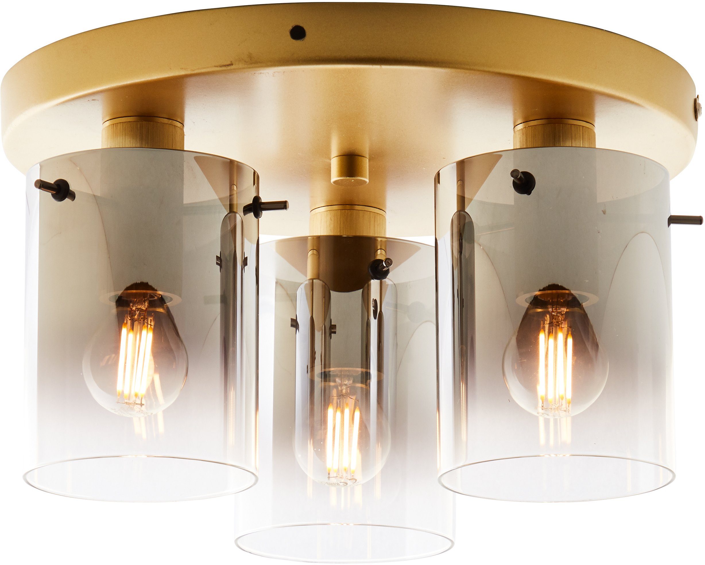 Brilliant Deckenleuchte Osaki, ohne Leuchtmittel, 3 flammig, 17,6 cm Höhe, Ø 30 cm, E14, Glas/Metall, gold/rauchglas | Deckenlampen