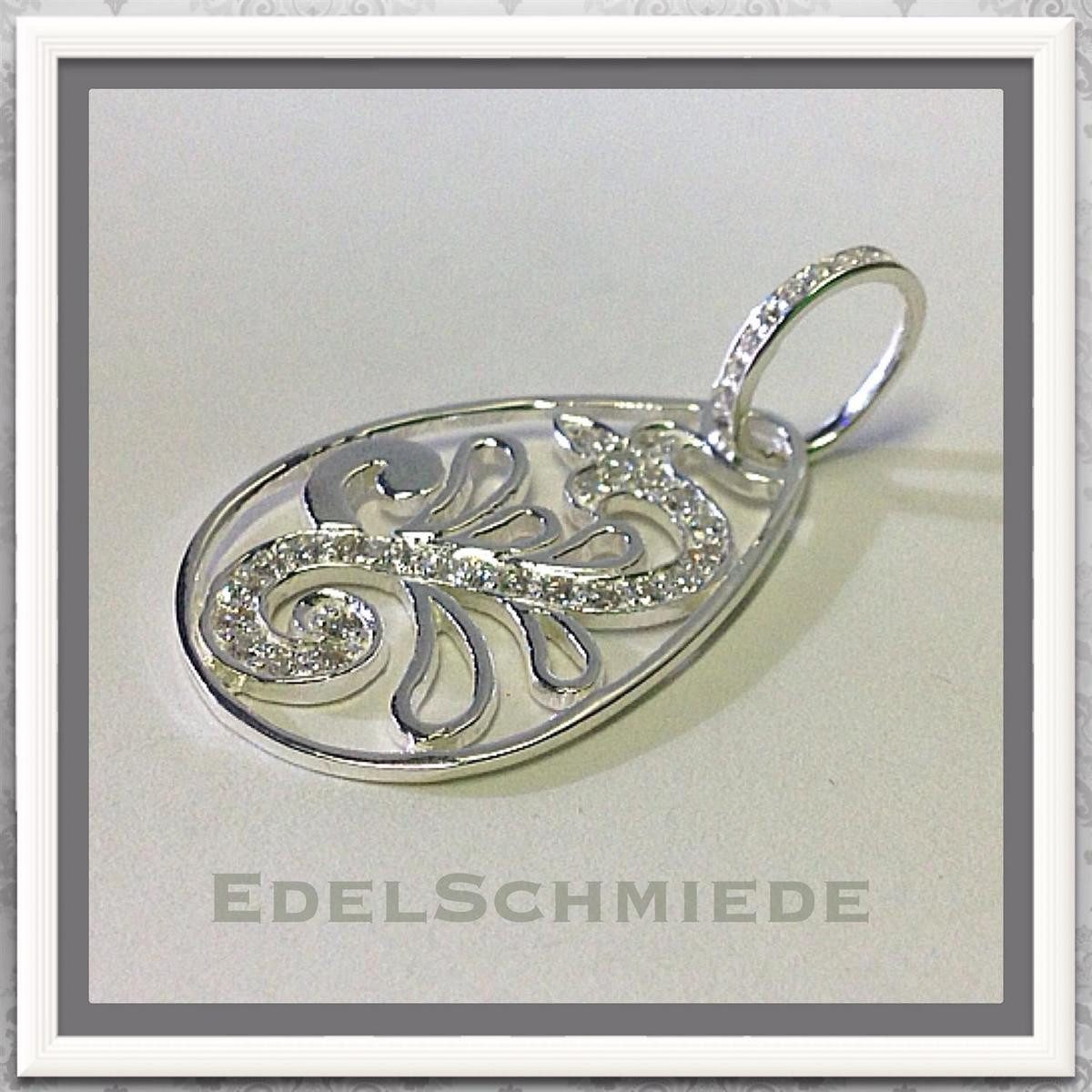 Kettenanhänger Edelschmiede925 tropfenförmiger Anhänger 925 Silber mit Zirkonias