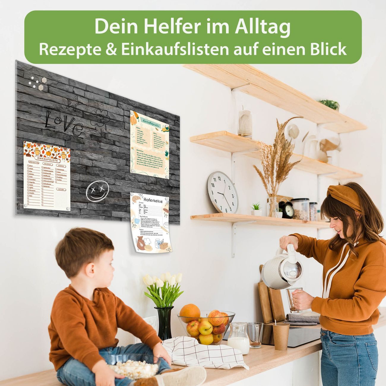 banjado Magnettafel aus Glas, mit Motiv Rustikale Steinwand, (gehärtetets Glas, Glasmagnettafel)