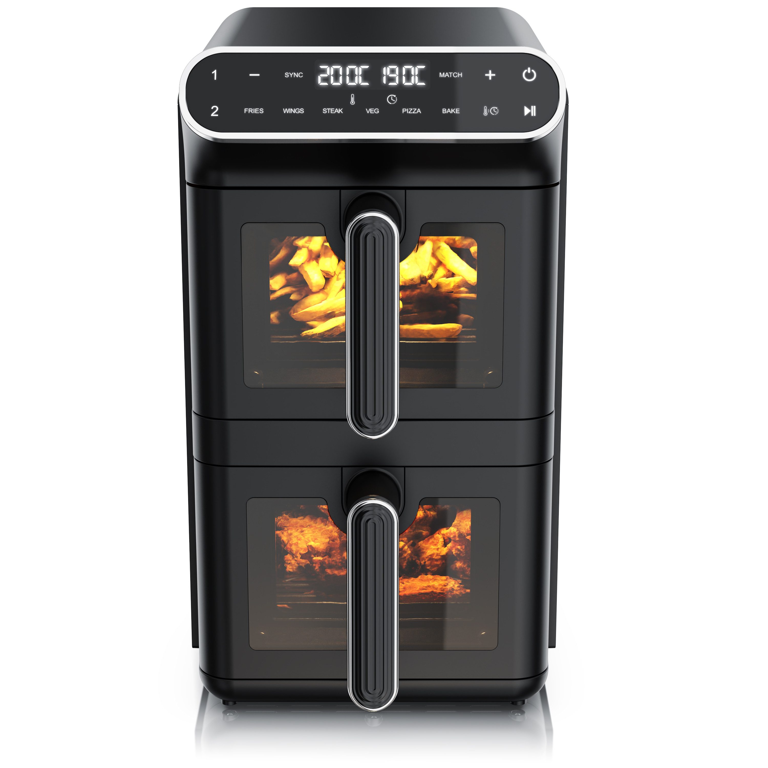 Arendo Heißluftfritteuse Dual, 2 Kammern Übereinander, XXL Doppelkammer Airfryer 11L, Dual Zone, 2640 W, mit Zubehör, Umluft Backofen, Sichtfenster, BPA‑frei, GS‑geprüft
