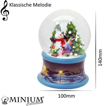 MINIUM-Collection Schneekugel Kinder bauen Schneemann Classic Line Spieluhr 100mm breit