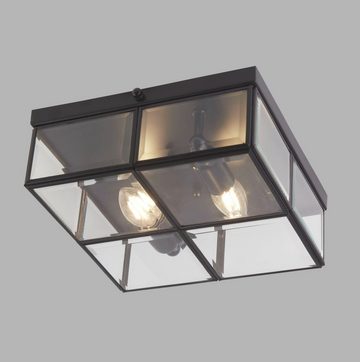 Licht-Erlebnisse Deckenleuchte REED, ohne Leuchtmittel, Schwarz matt 2-flammig E14 Glas Metall Vintage Design Wohnzimmer