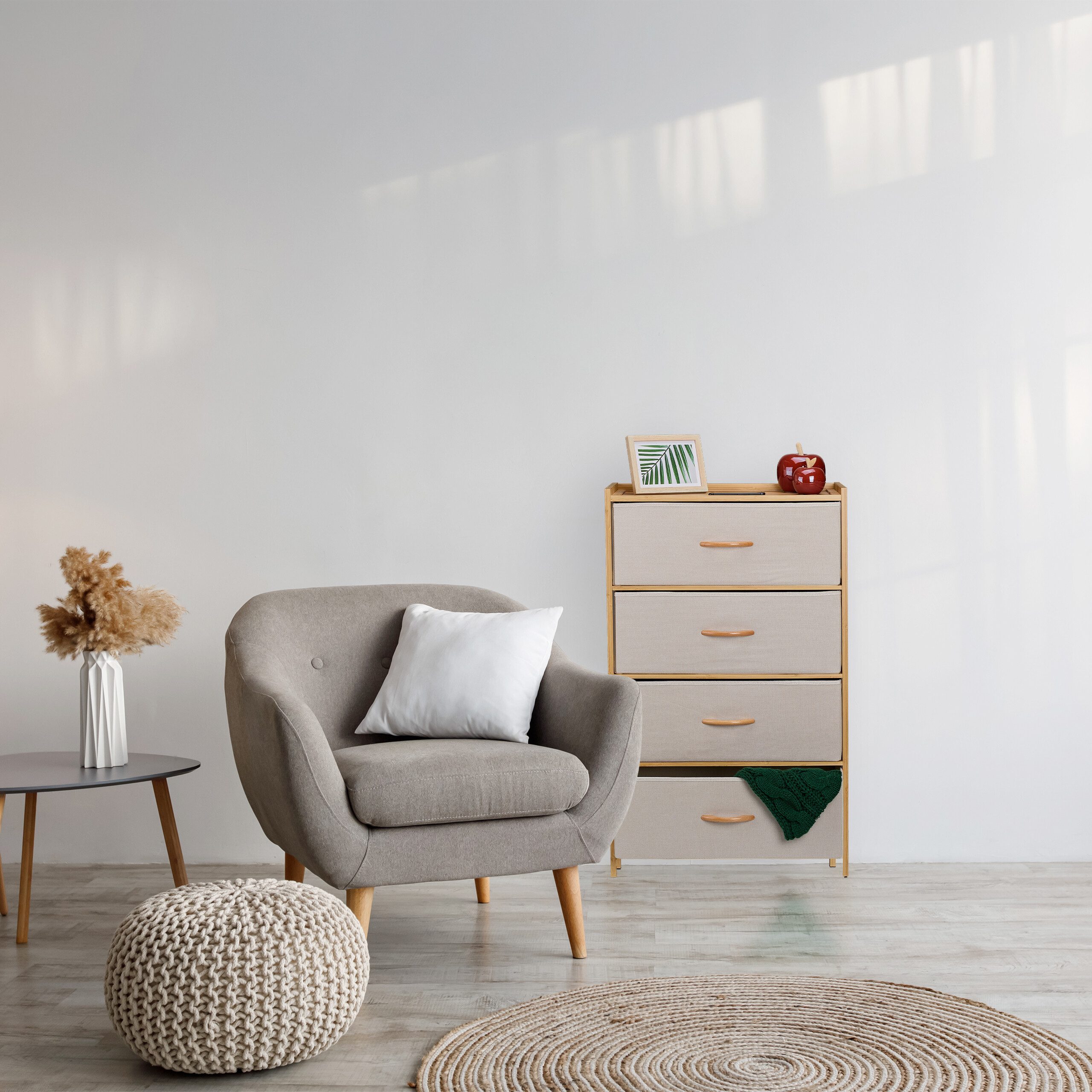 relaxdays Kommode Bambus Kommode 4 Schubladen (1 St), Beige