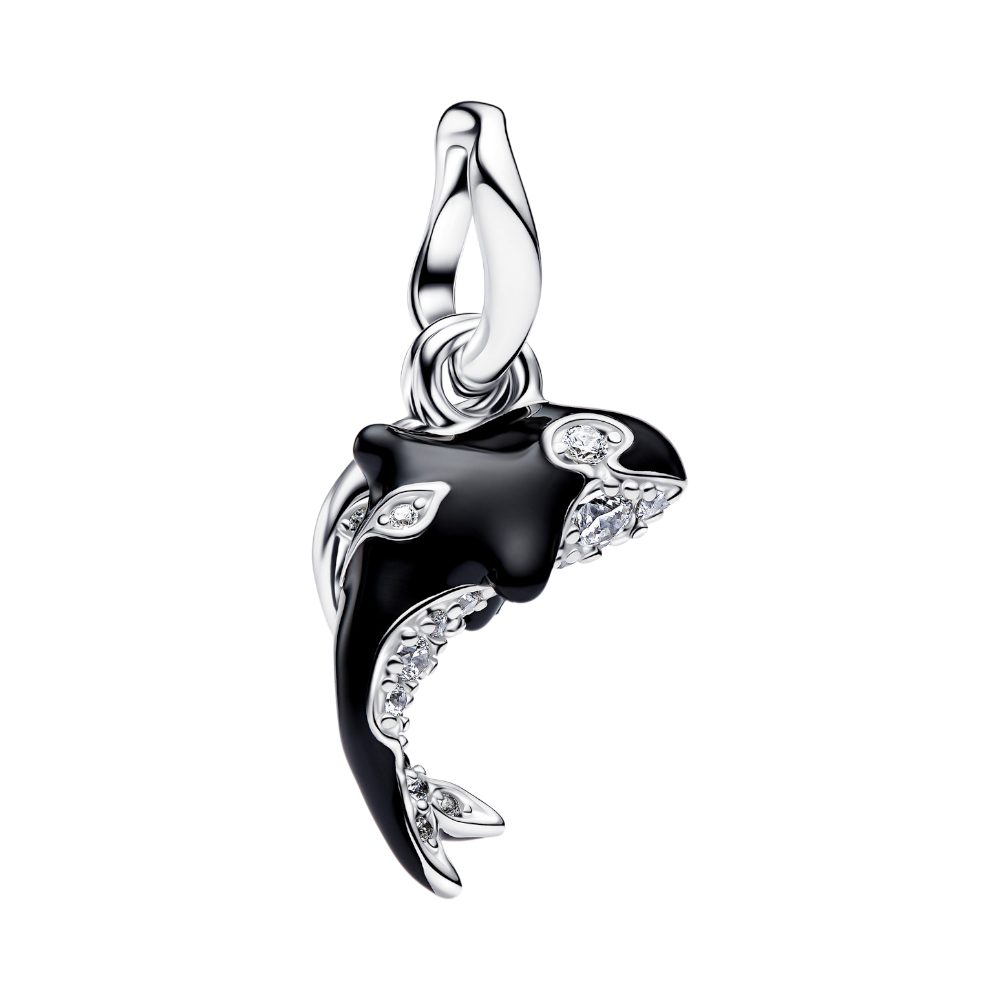 Pandora Charm-Einhänger 794683C01, Orca, Zirkonia, Emaille, Schwarz