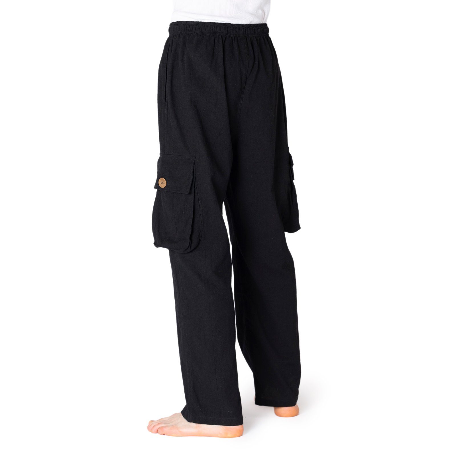 PANASIAM Wellnesshose mit bequeme Herren 100% Unisex Cargo-Hose K Schwarz 4 und Damen Freizeithose für Baumwolle Relaxhose Taschen aus Sommerhose Cargohose