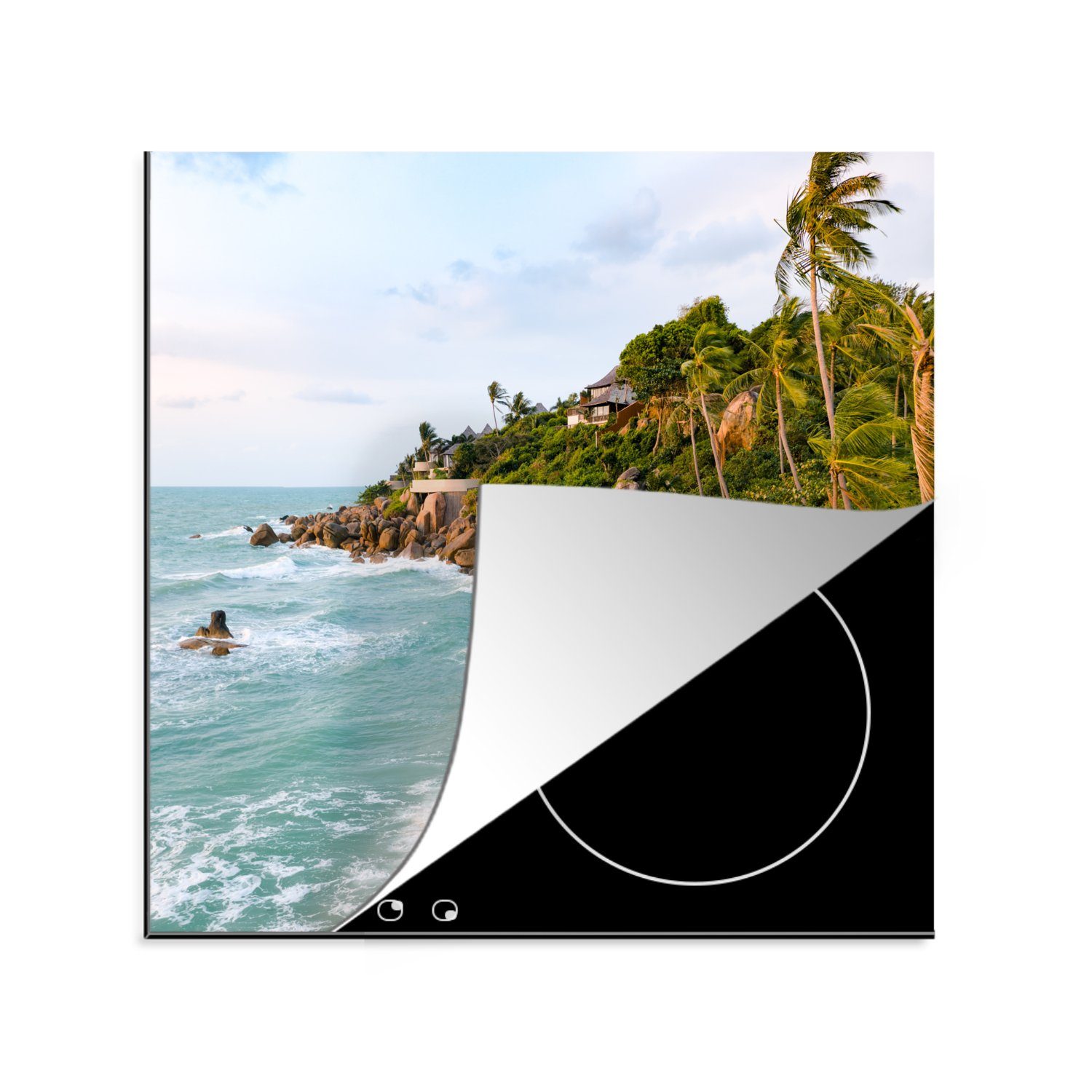 tlg), Palmen Meer, mit cm, Strand Ceranfeldabdeckung, küche MuchoWow Herdblende-/Abdeckplatte für 78x78 und Arbeitsplatte (1 Vinyl,