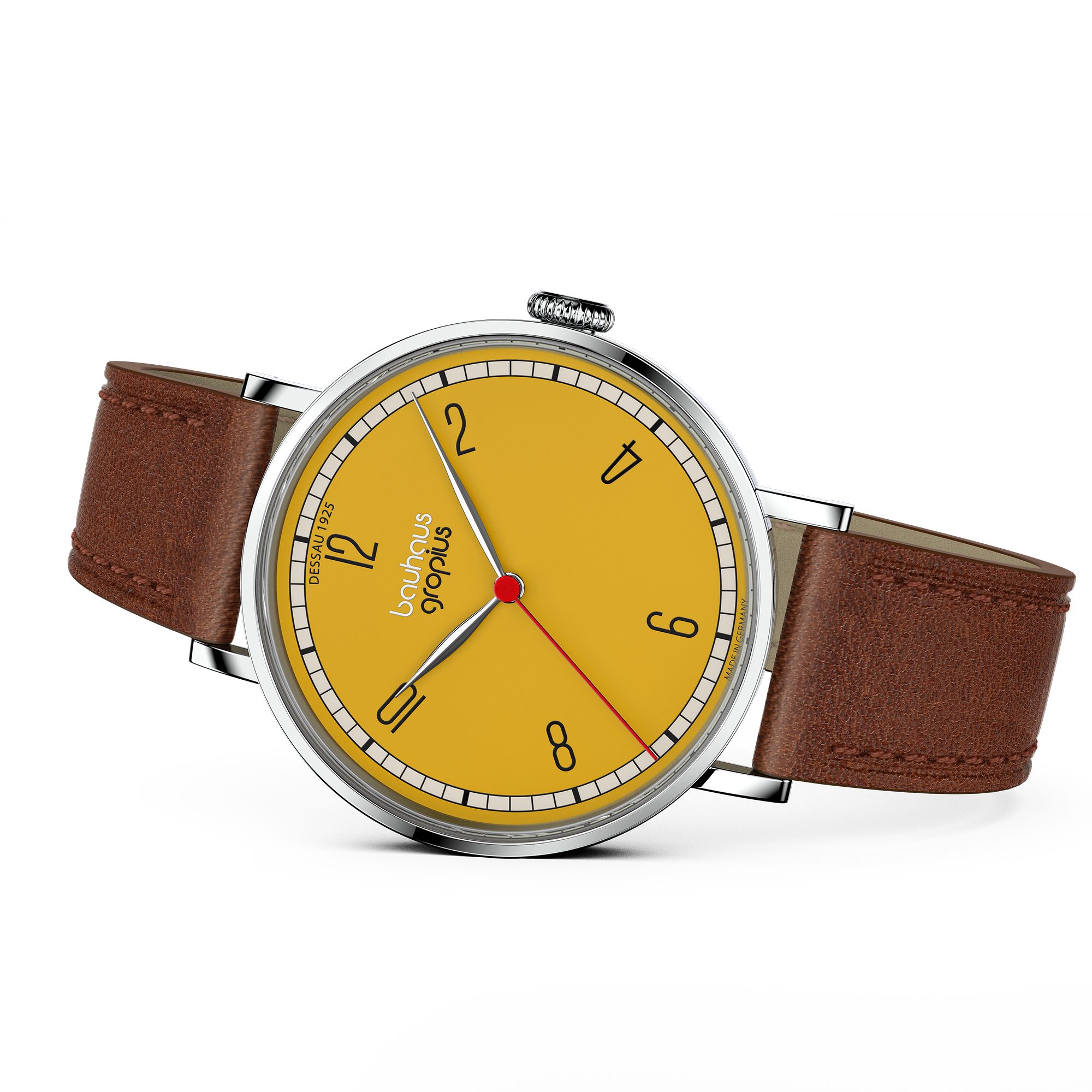 Walter Gropius Quarzuhr Made in Germany, Damenuhr, Herrenuhr, Unisex, Saphirglas - WGN 003-03, Armbanduhr, Lederarmband, Edelstahlgehäuse, New Bauhaus Dessau 1925