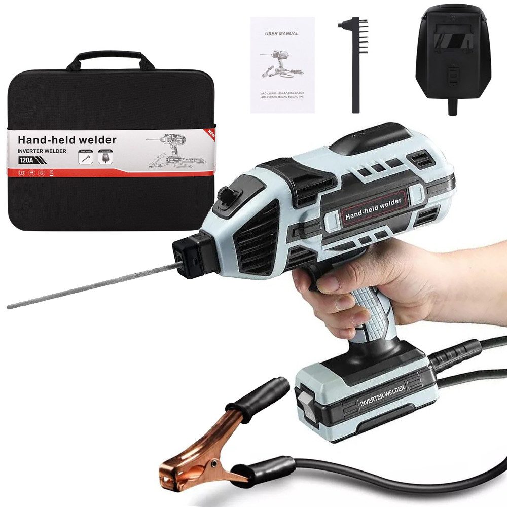 PRIISF Fülldrahtschweißgerät MMA Elektroden Schweißgerät Tragbar IGBT Inverter Arc Schweißmaschine, Handheld-Schweißer mit IGBT-Wechselrichter 6 Variable Stromanpassung, 20-120ampfbarem Ausgangsstrom, 1.8 kg Ultraleichter schweissgerät, IGBT Inverter Stick geeignet für 1/16"-3/32" (1-2,5 mm) Schweißstangen