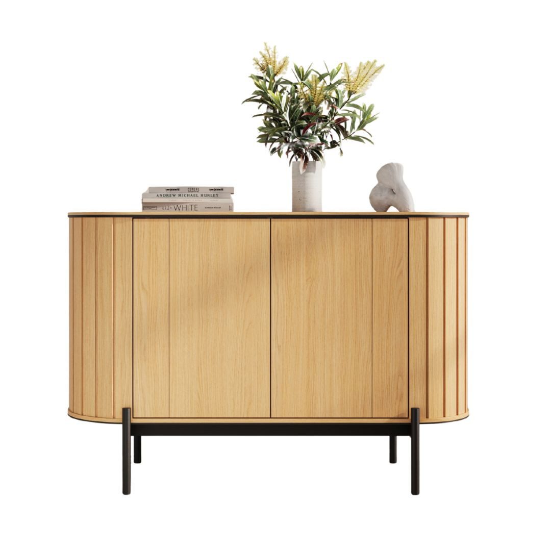 Compleo Kommode Mit zwei Türen RATTAS, Möbelfarbe: Eiche vincenza, Japandi design