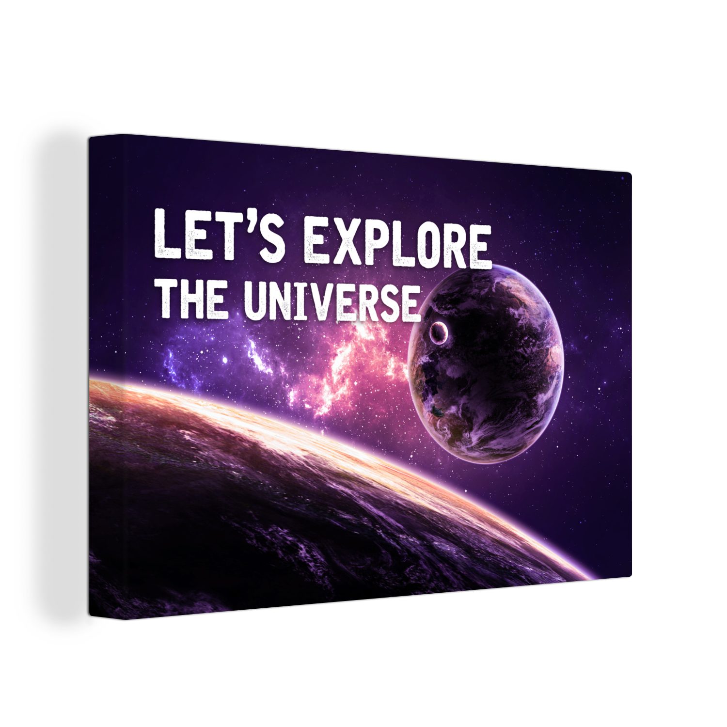 OneMillionCanvasses® Leinwandbild Zitate - 'Lass uns das Universum erforschen' - Sprichwörter - Jungen -, (1 St), Wandbild Leinwandbilder, Aufhängefertig, Wanddeko, 30x20 cm