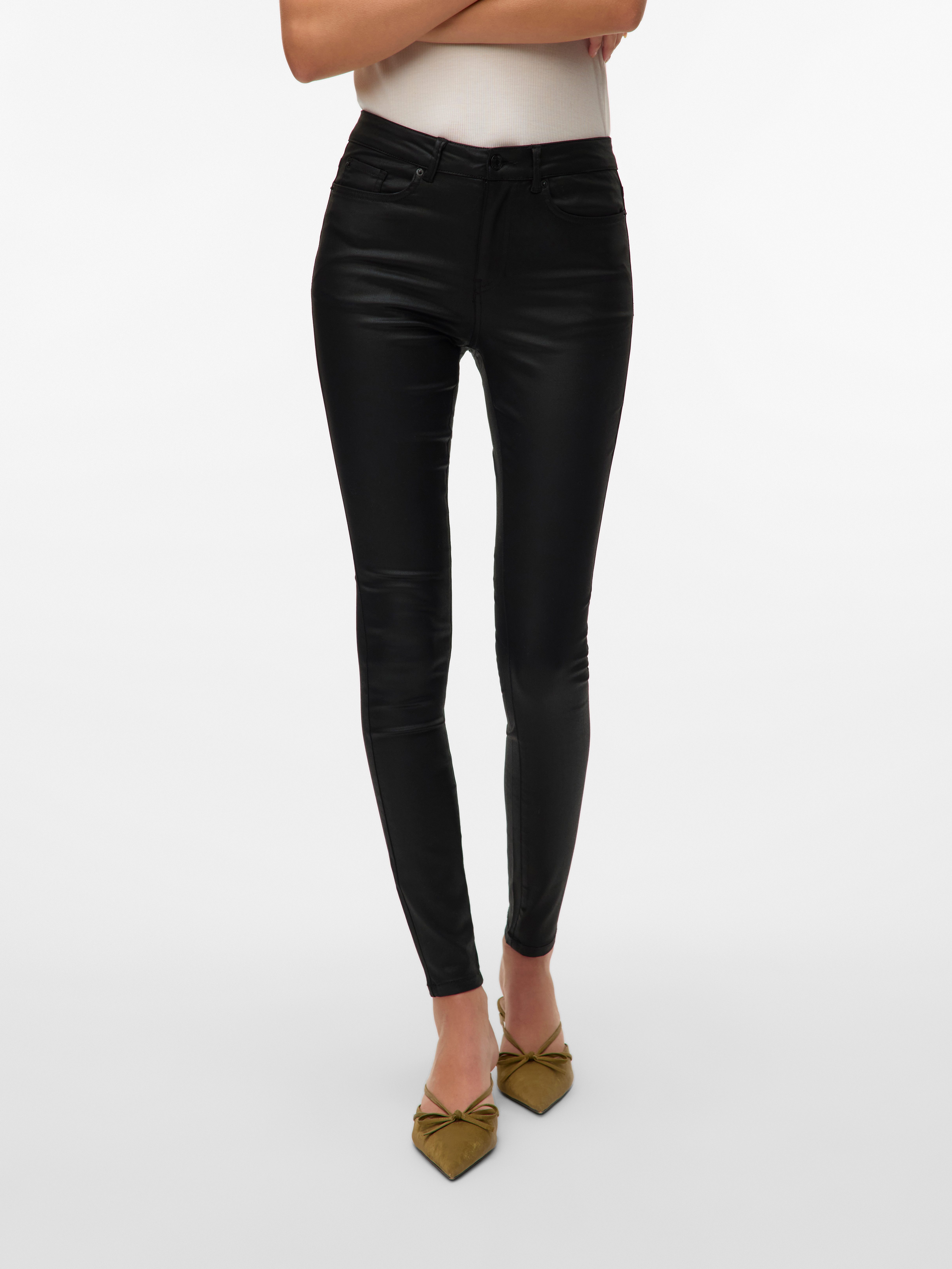 Vero Moda Skinny-fit-Jeans VMFLASH MR SKINNY COATED PANTS NOOS mit beschichteter Lederimitat Optik, skinny fit