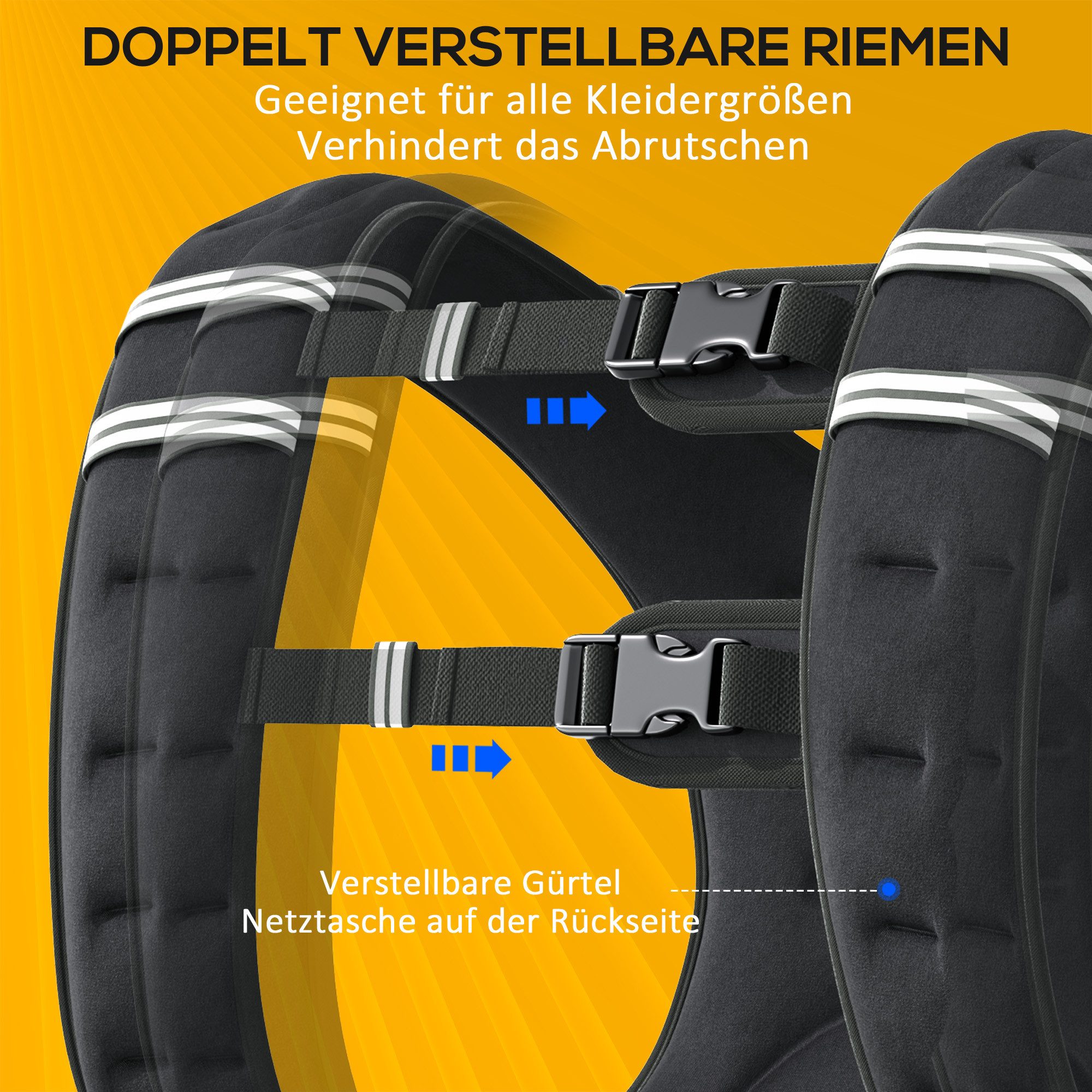 HOMCOM Gewichtsweste Weight Vest Krafttrainning Oxford-Gewebe Metallsand Schwarz 40 x 35 cm, (Krafttrainning Mann,Frau, 1-tlg., 5 kg verstellbar für Gewicht Tranning), Schwarz 40 x 35 cm