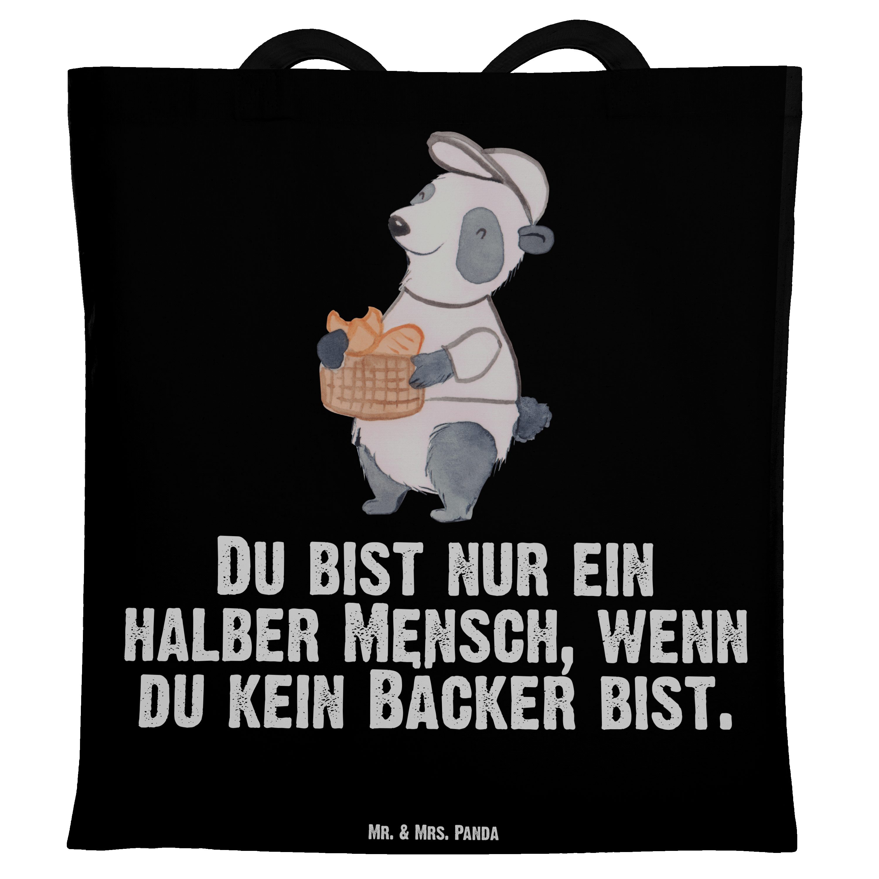 Mr. & Mrs. Panda Tragetasche Bäcker mit Herz - Schwarz - Geschenk, Brotmanufaktur, Jubiläum, Juteb (1-tlg)