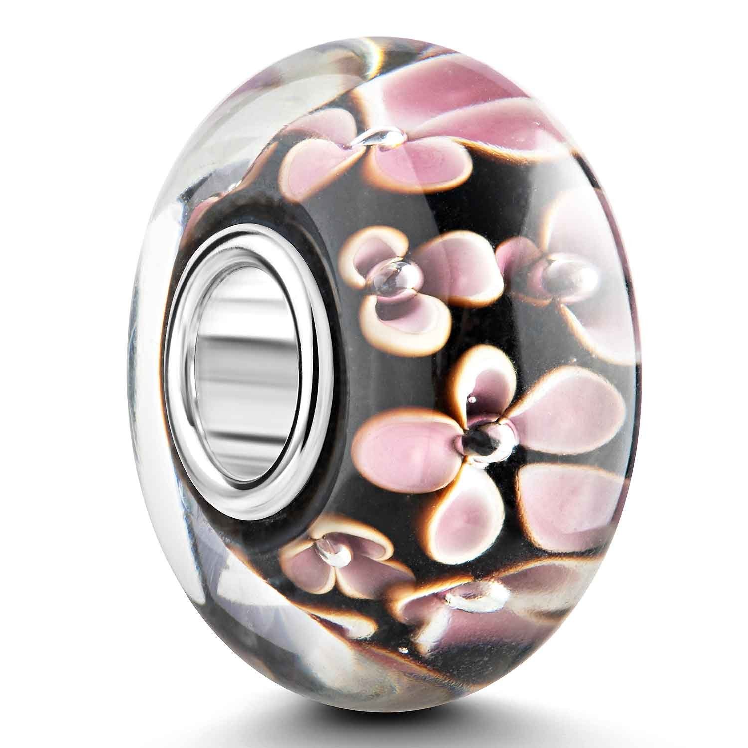 Bead Damen Glasperle Blumen Blüten Schwarz Rosa 974