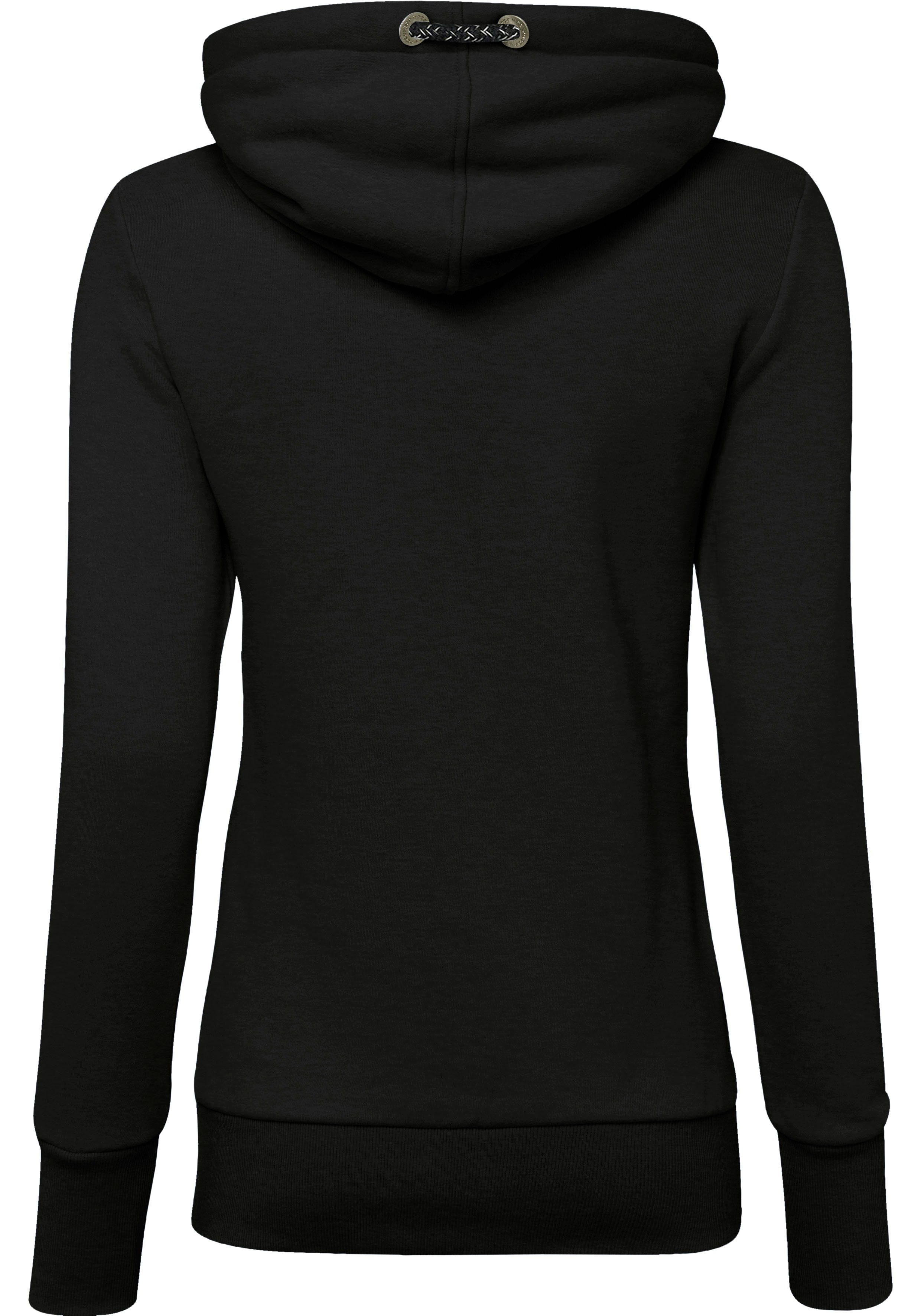 Kordel-Akzenten Sweatshirt rustikalen Ragwear GRIPYBUTTON mit BLACK Sweater