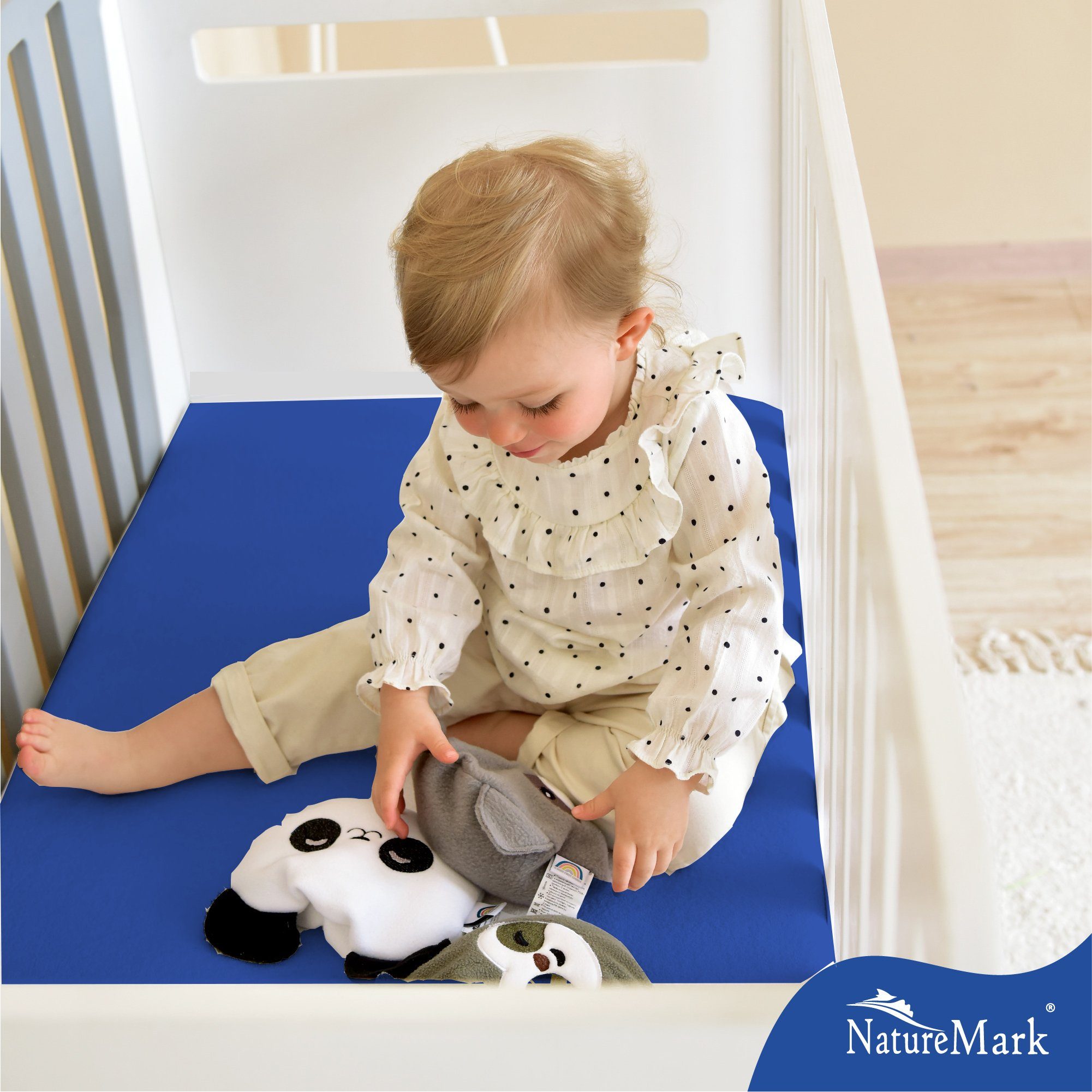 NatureMark Spannbettlaken Jersey Spannbetttuch, 100% Baumwolle, Gummizug: rundum, (2 Stück), Kinder Spannbetttuch, für Baby-/Kinderbett, 70x140 cm, Royal blau – Bild 4 von 4