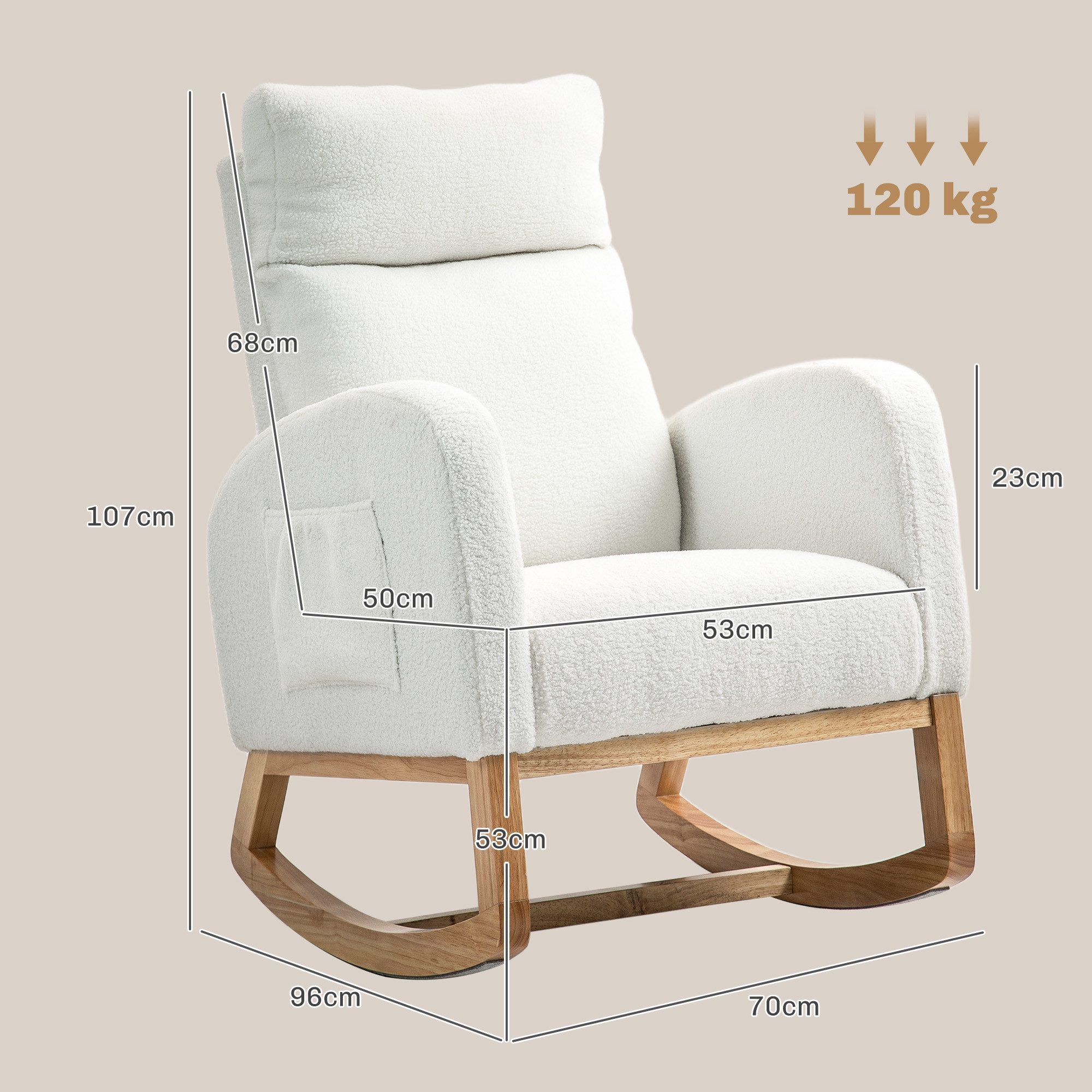HOMCOM Schaukelstuhl mit Samtoptik (Schwingsessel, 1 St), bis 120 kg belastbar, für Schlafzimmer, Wohnzimmer, Cremeweiß