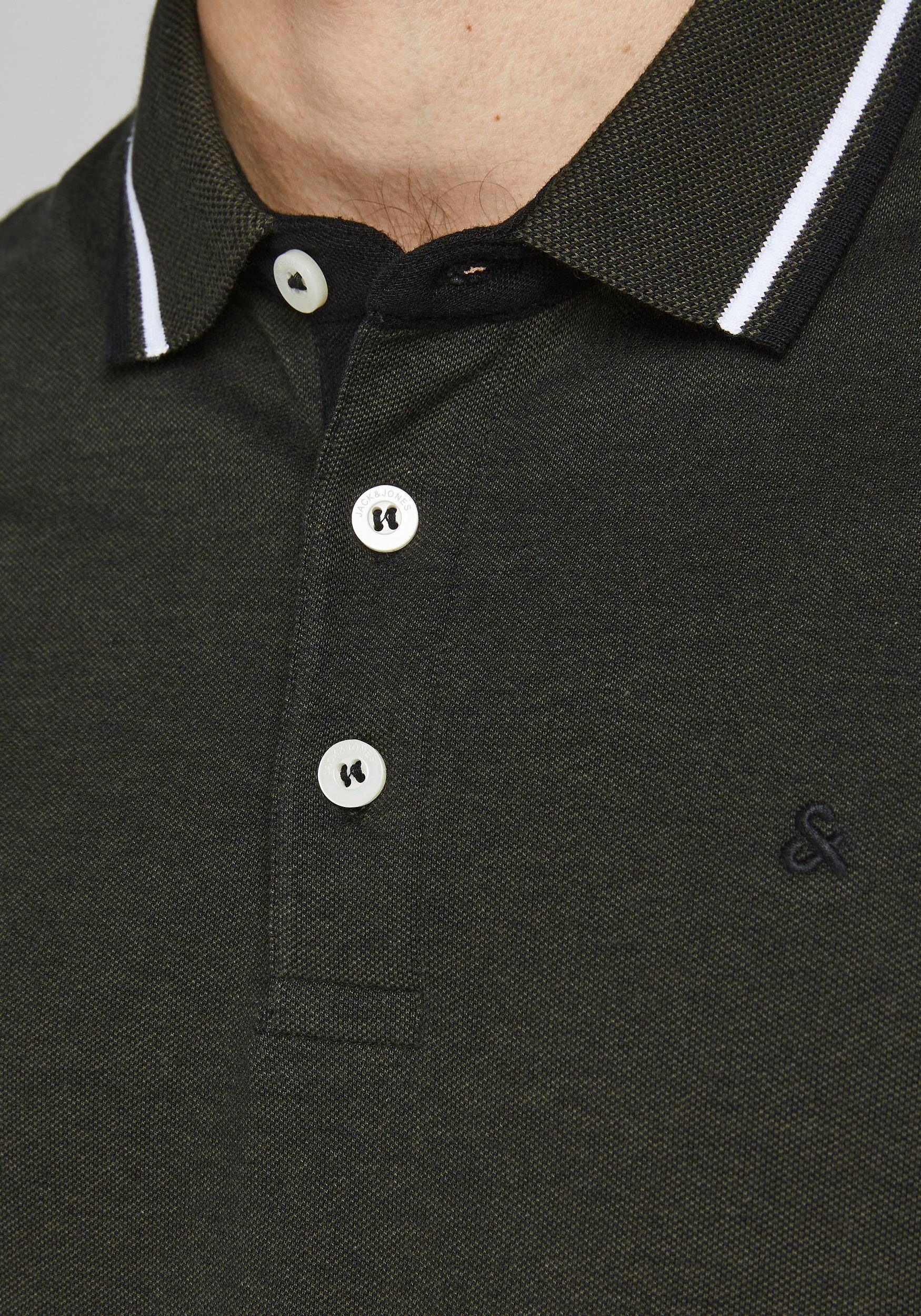 Jack & Jones Poloshirt JJEPAULOS im Doppelpack mit Logostickerei und Komfort (Packung, 2-tlg., 2er-Pack) unifarben mit Farbeinsatz, modisch, schmal, Baumwolle, Polokragen