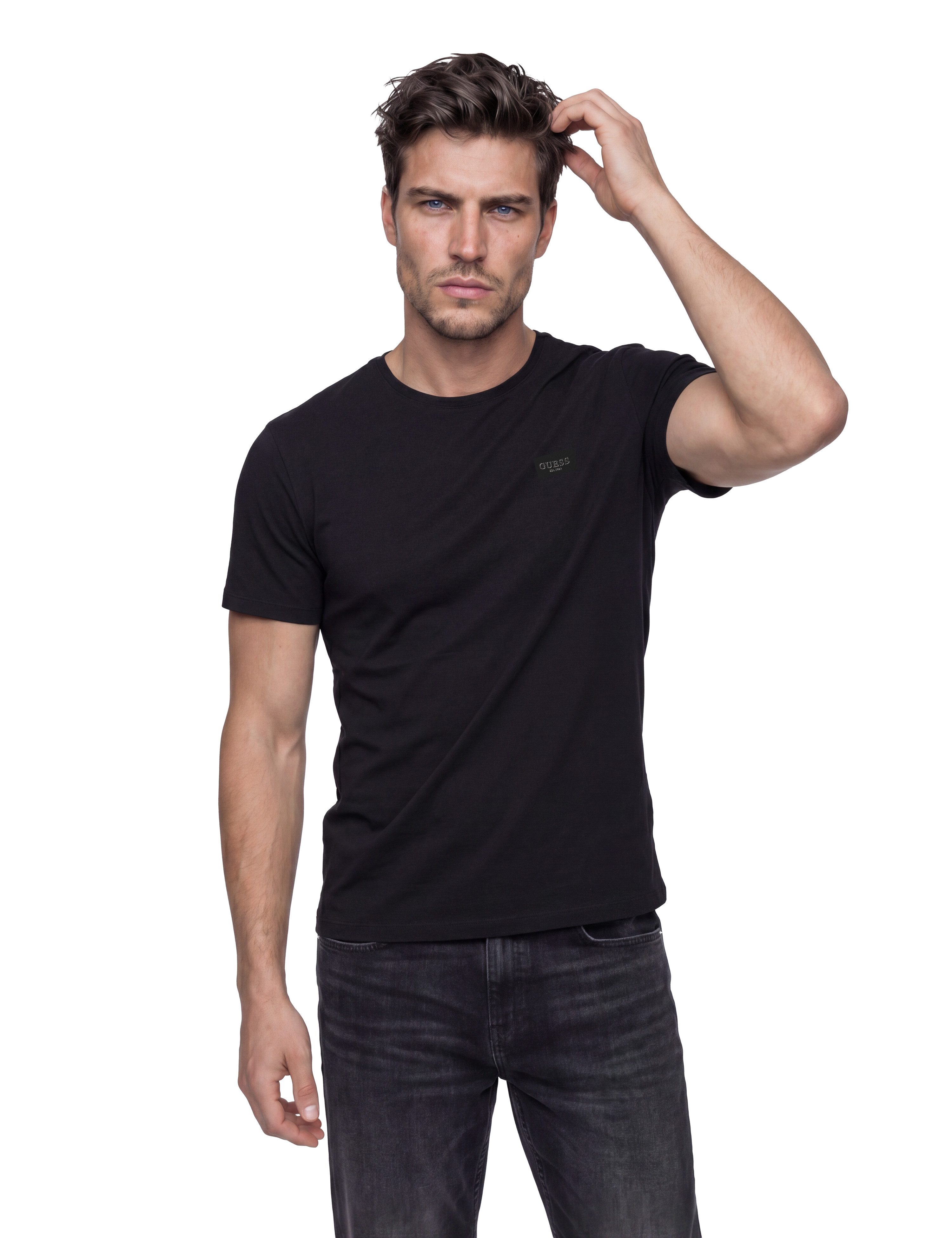 Guess T-Shirt Rundhalsausschnitt, Baumwoll-Mix, Logodruck