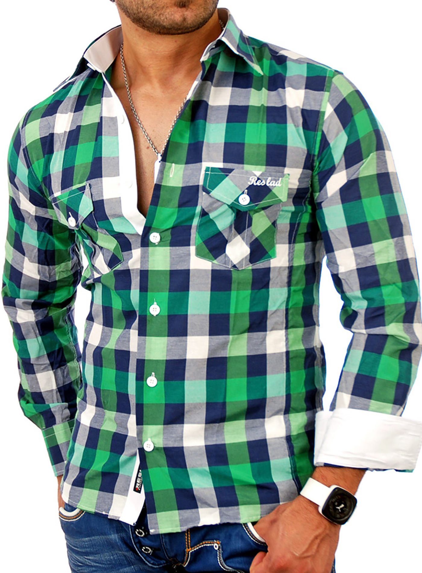 Reslad Langarmhemd Reslad Herren Hemd Orlando RS-7060 (3-tlg) kariertes Kon günstig online kaufen