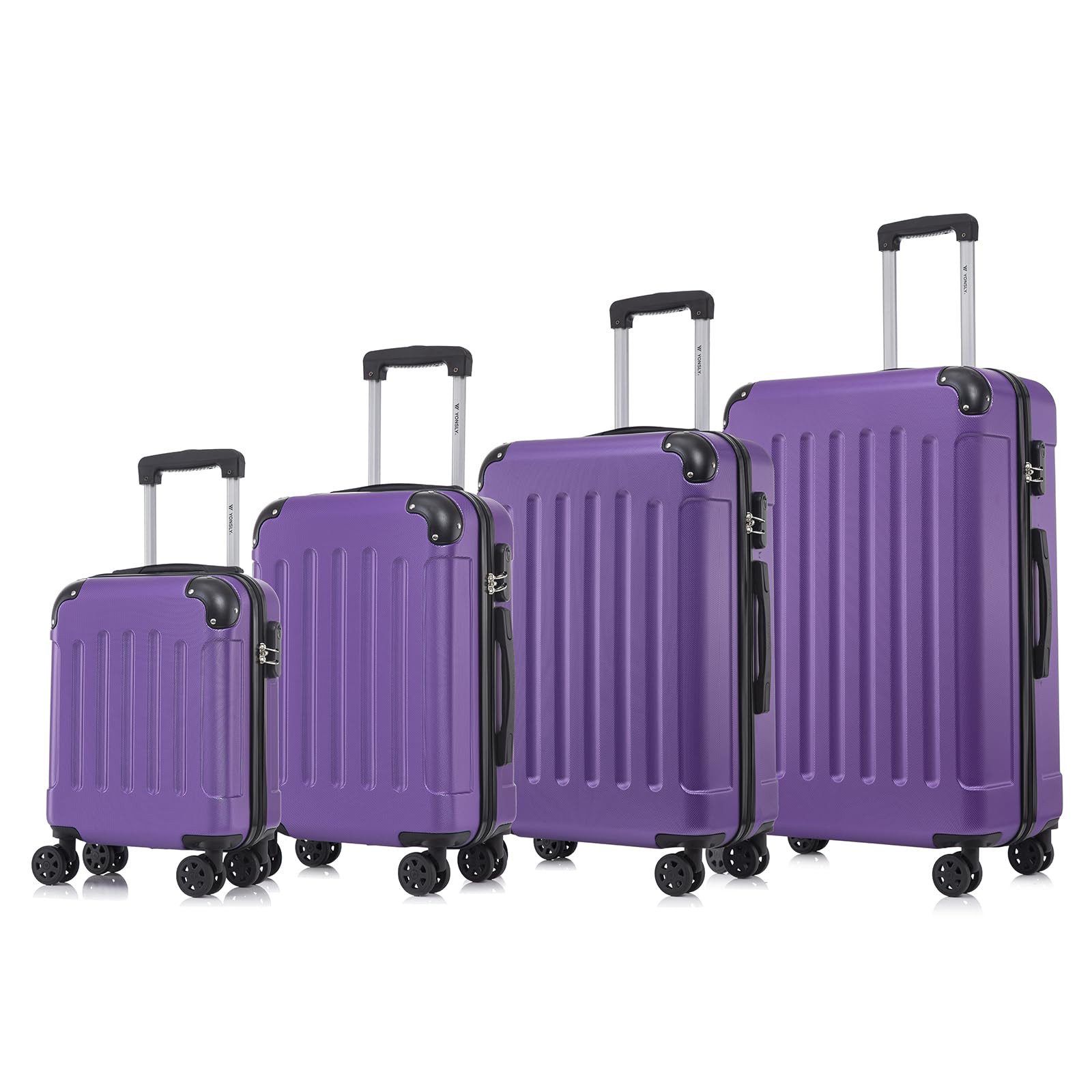 YONSLY Kofferset 4er Set, Reisekoffer Trolley mit 360° Rollen ABS-Hartschalen, 4 Rollen, (4 tlg., Sicherheitsschloss Weichem Gummigriff Handgepäck S/M/L/XL), Leichtes Gepäckset Trolley 4er Koffer Set, Reisekoffer