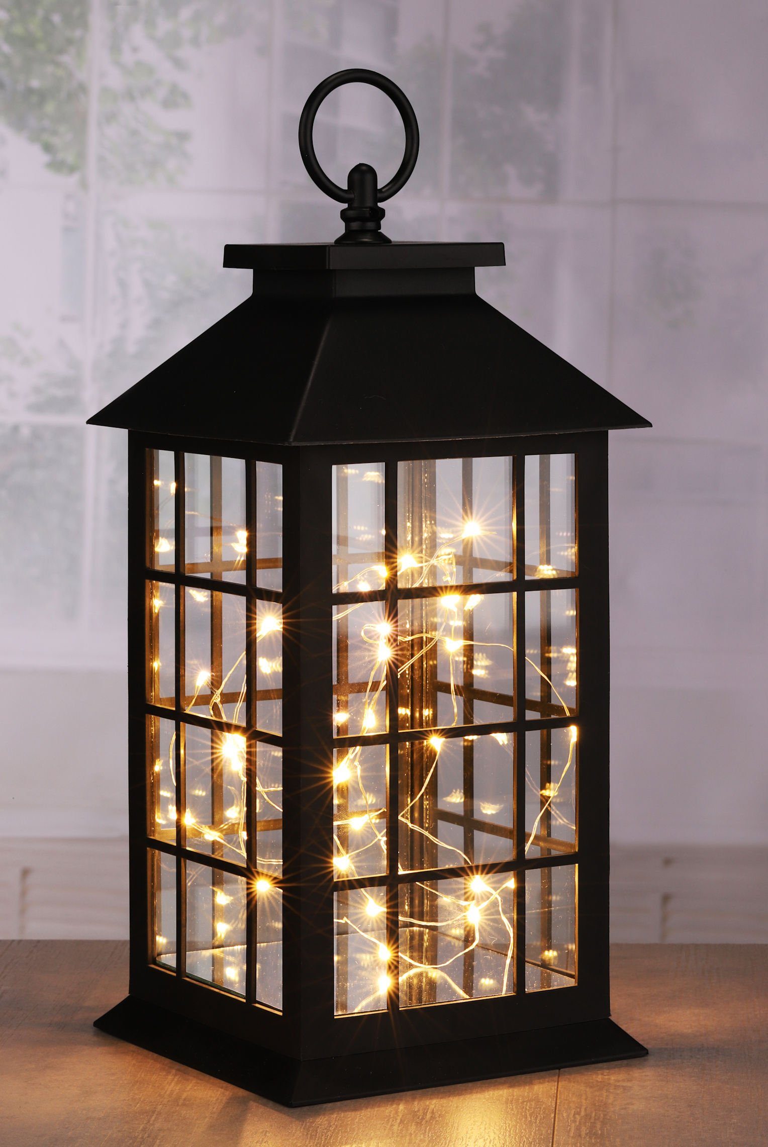 Spetebo LED Laterne LED Laterne mit Lichterkette warmweiß - 30 LED, Timer Funktion, LED, warmweiss, Deko Tischlampe Batterie betrieben