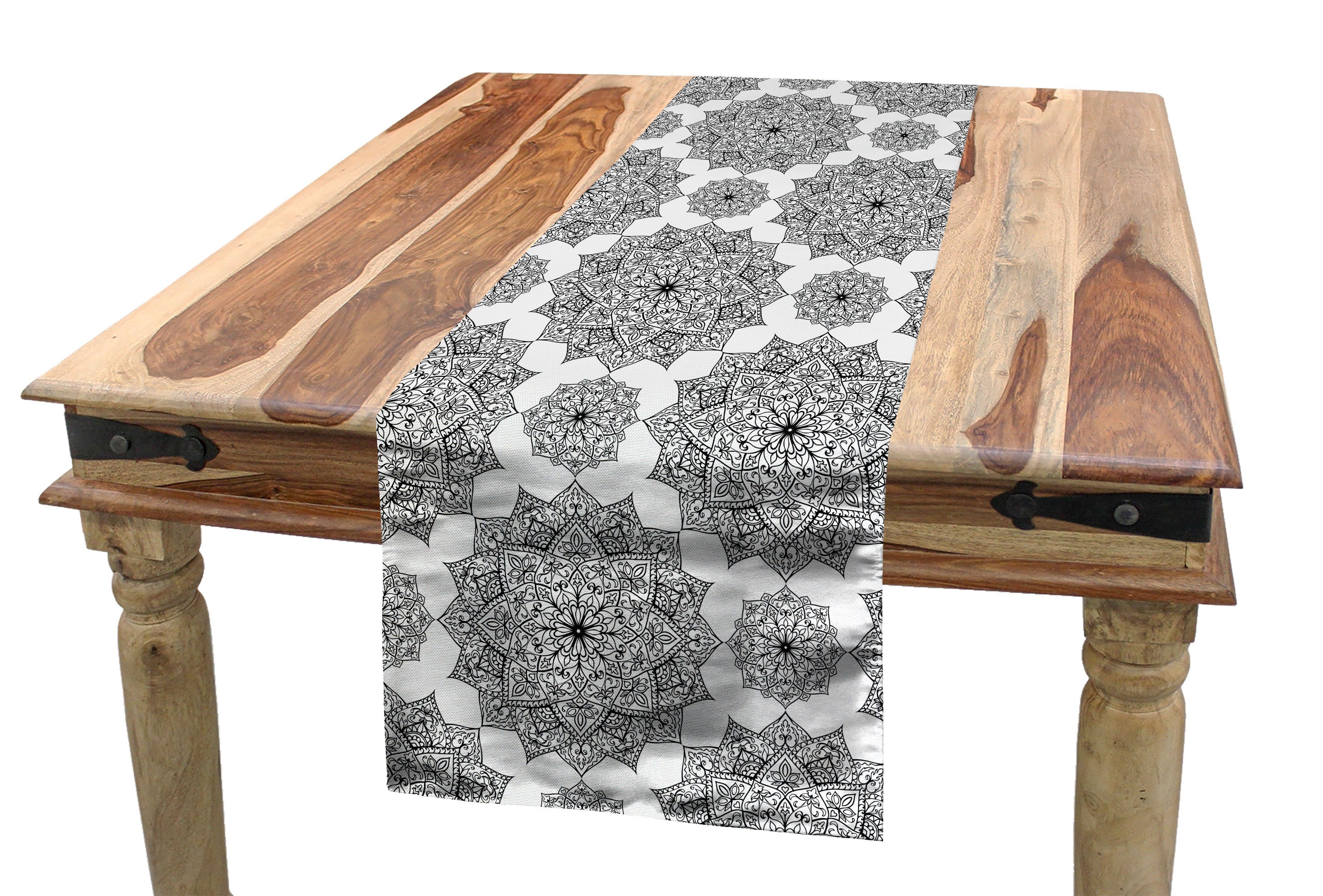 Abakuhaus Tischläufer Esszimmer Küche Rechteckiger Dekorativer Tischläufer, Mandala Monochrome Blumen Ethnic | Tischläufer
