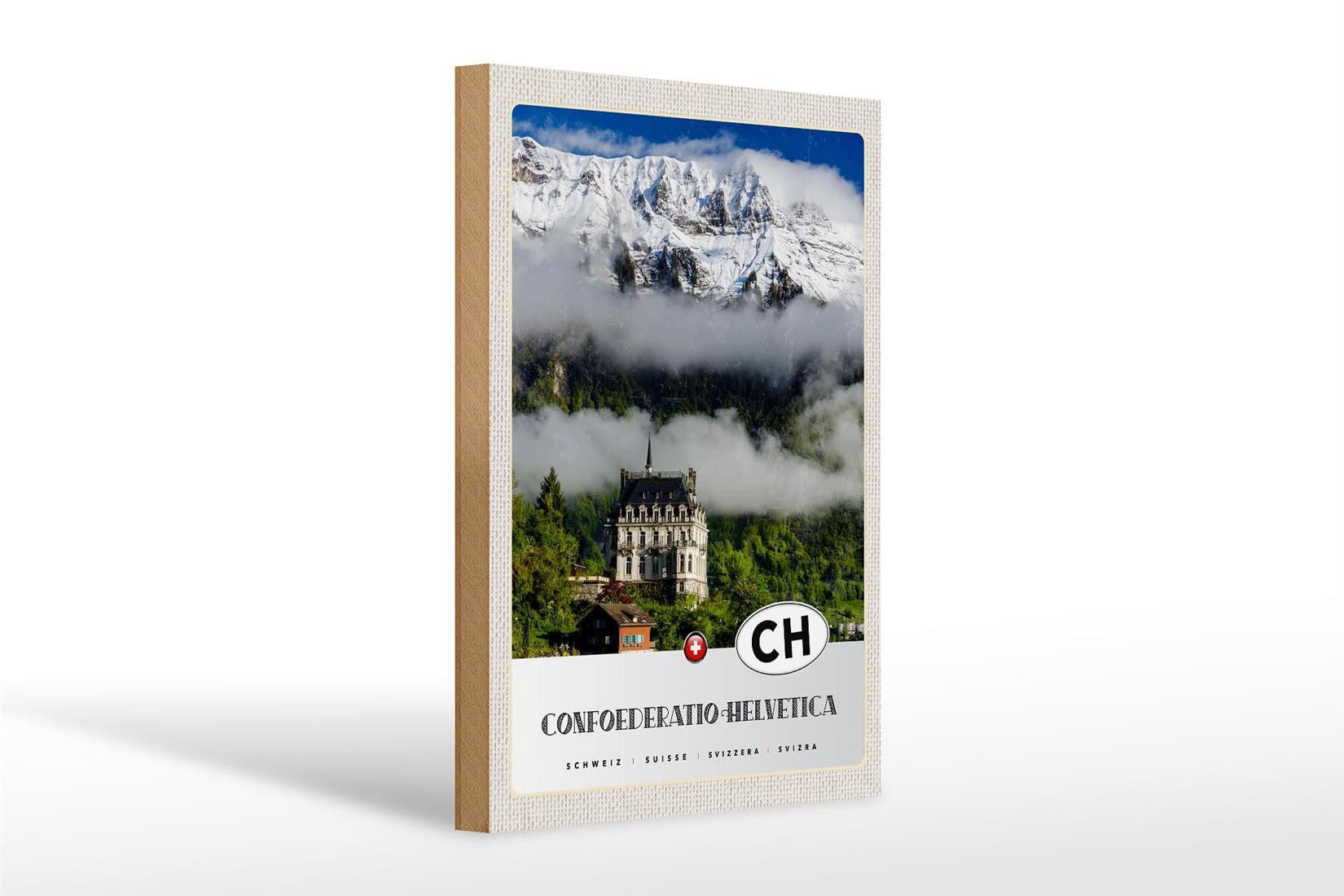 Holzbild Reise 20x30cm Confoederatio Helvetica Schloss