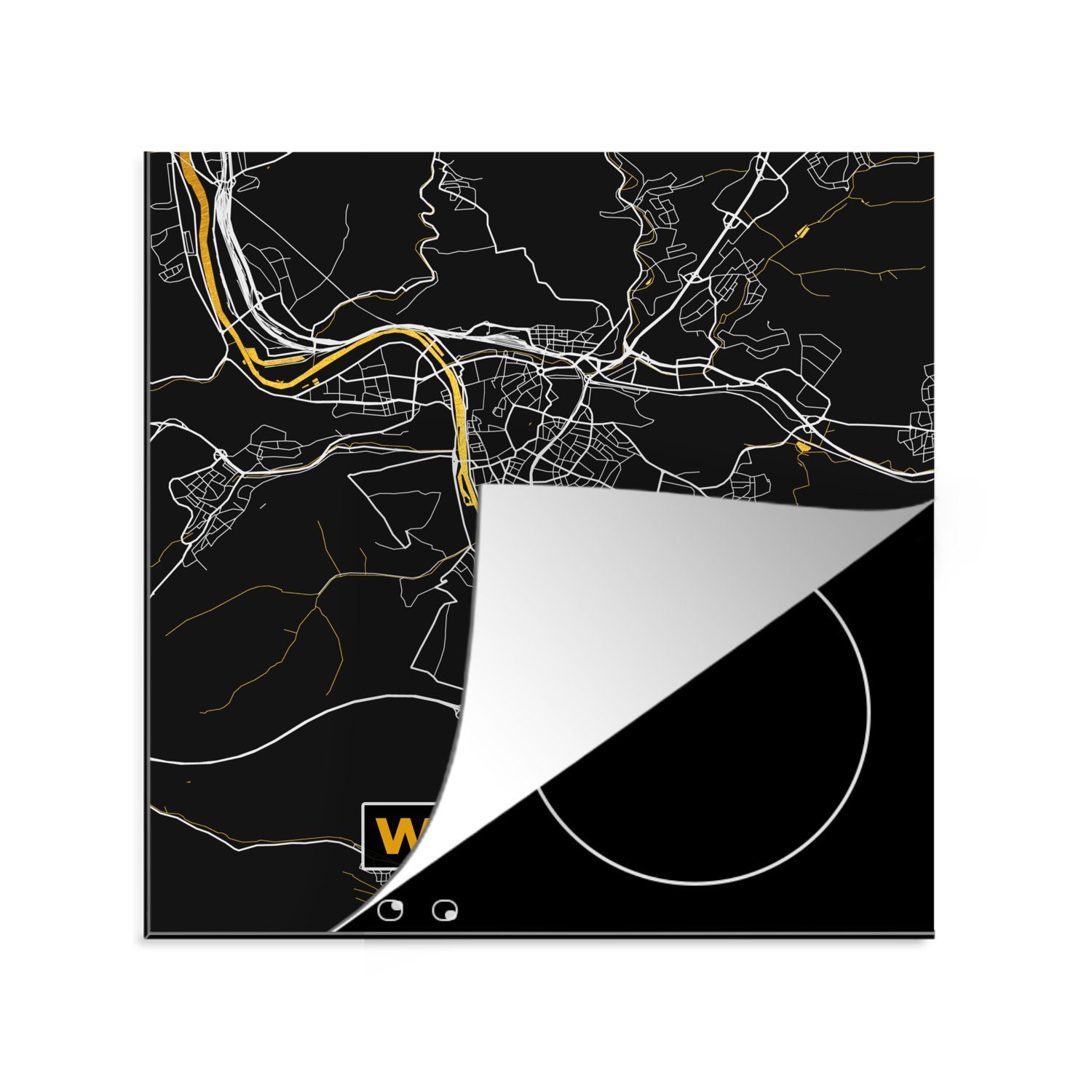 MuchoWow Herdblende-/Abdeckplatte Stadtplan - Deutschland - Gold - Würzburg - Karte, Vinyl, (1 tlg), 78x78 cm, Ceranfeldabdeckung, Arbeitsplatte für küche