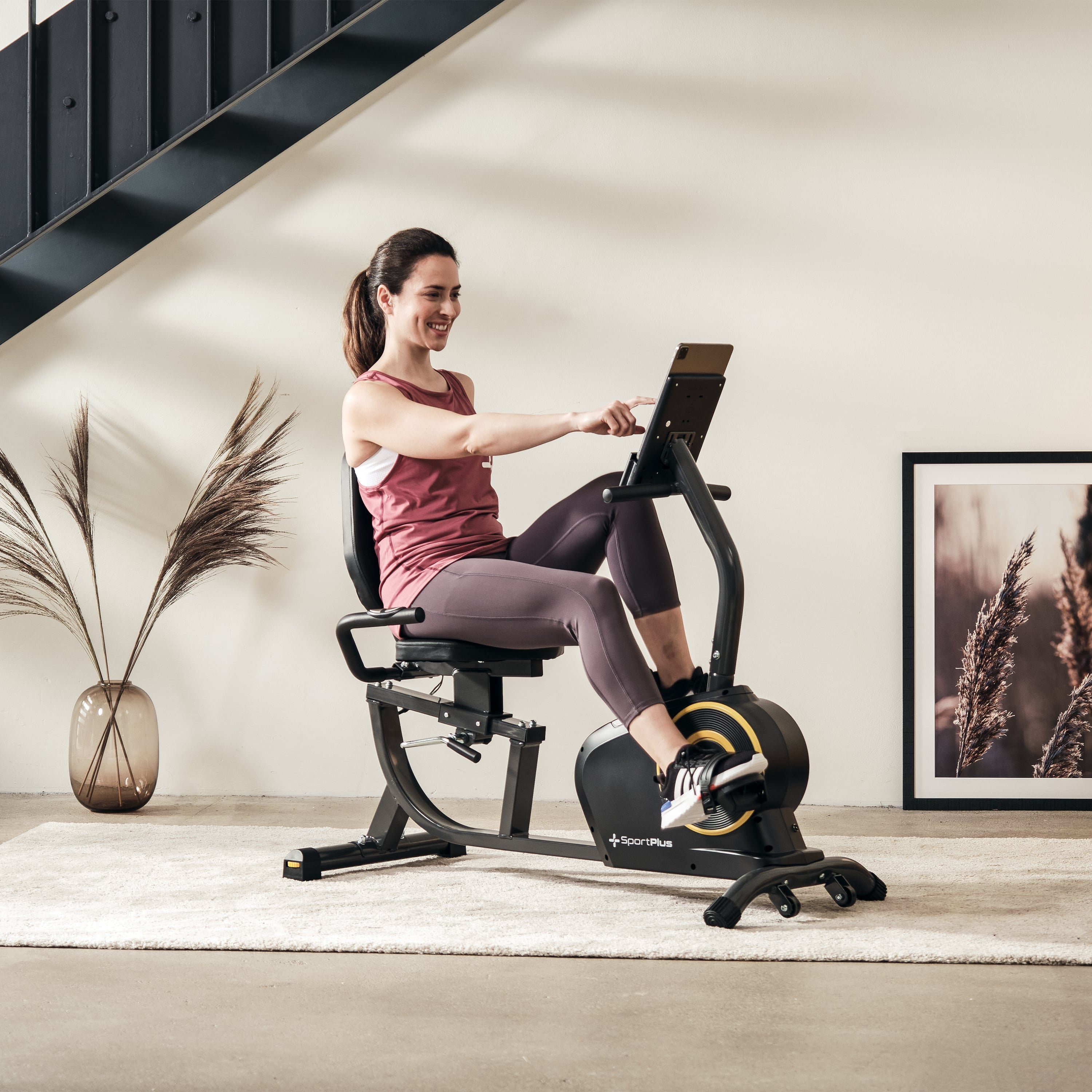 SportPlus Heimtrainer SP-RB-9510-B-iE, Liegeheimtrainer, App kompatibel, 24 Stufen & 6 Trainingsprogramme