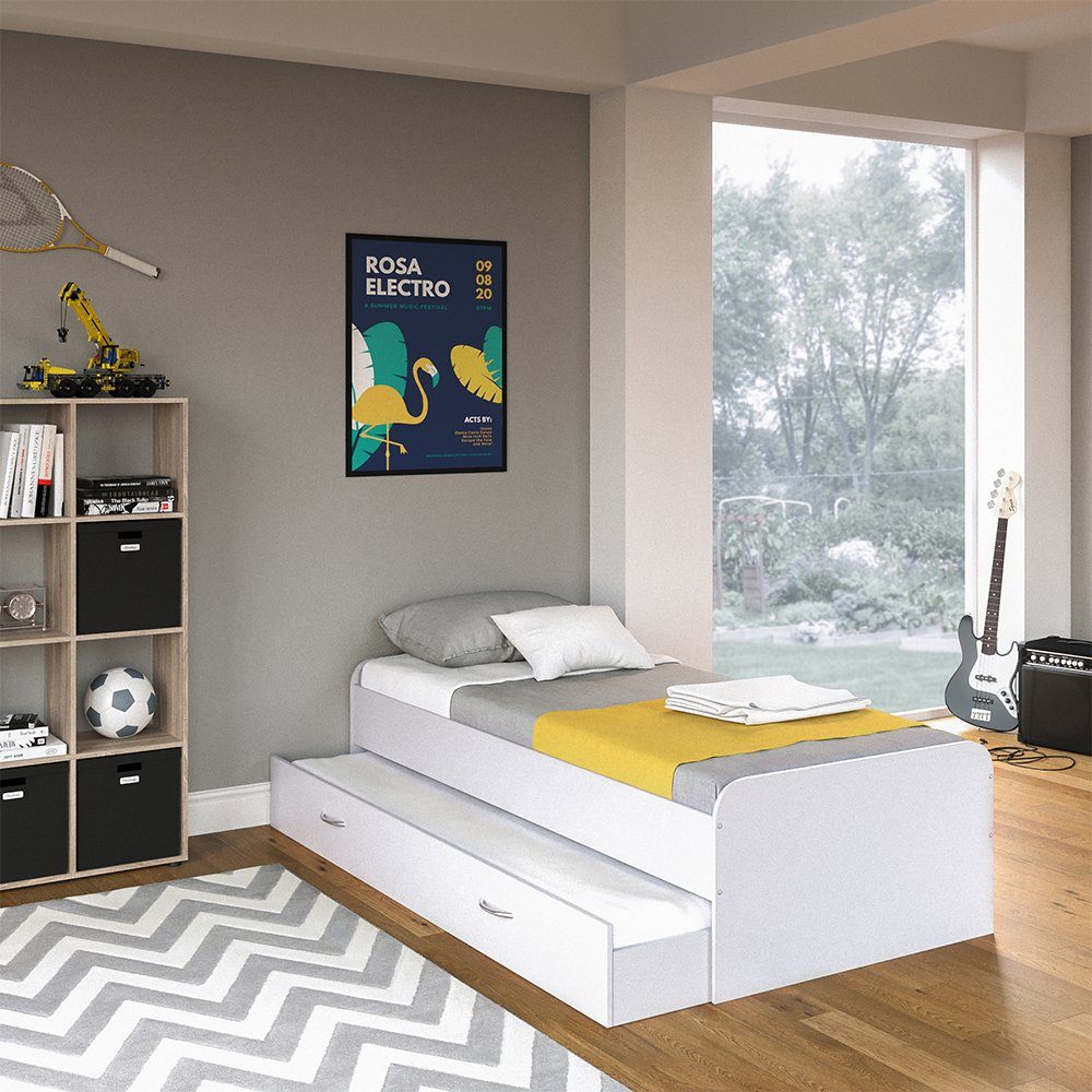 VitaliSpa® Kinderbett Jugendbett mit Gästeliege ENZO Weiß Matratze Lattenrost