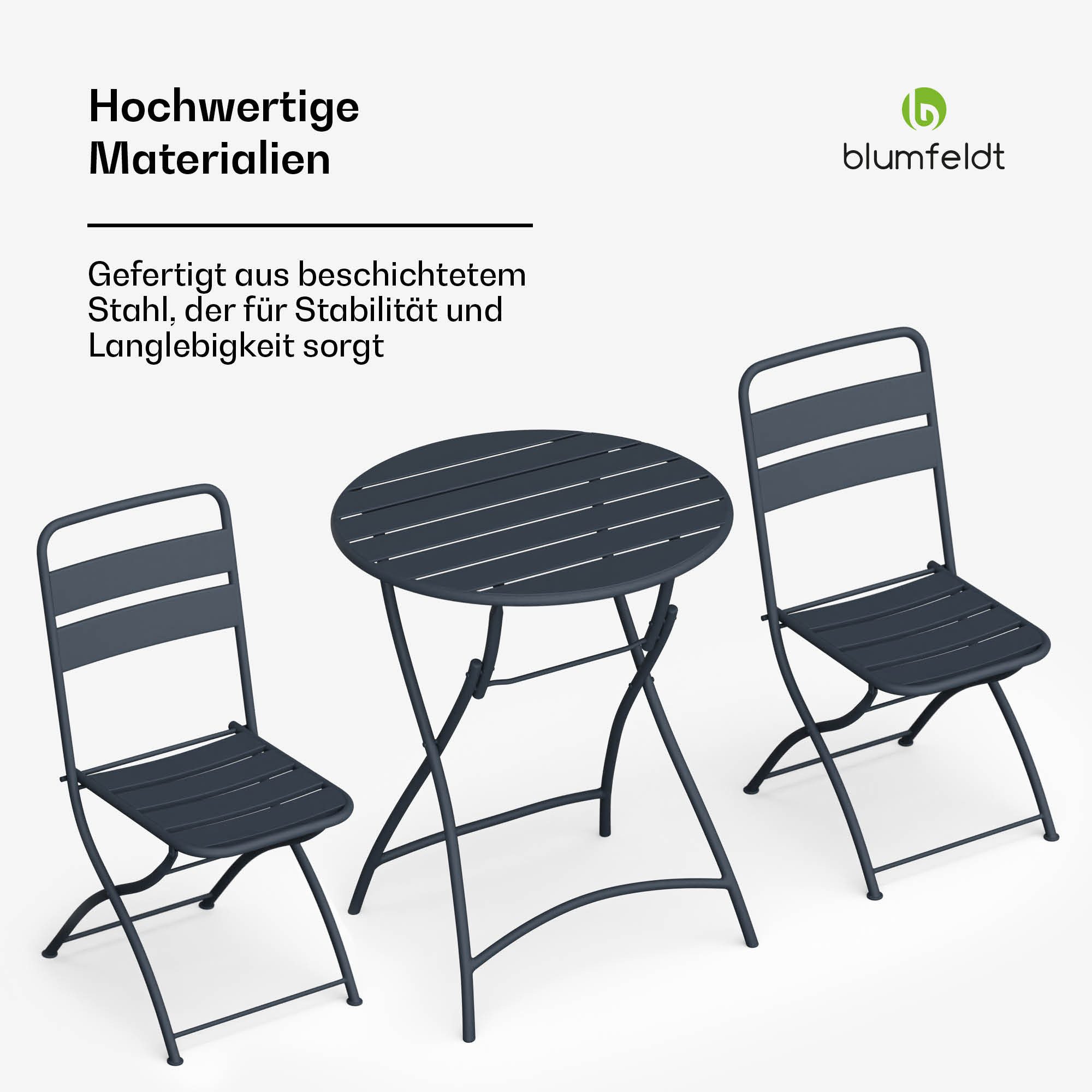 blumfeldt Balkonset RetroChic, (Set, 3-tlg., 1 Tisch / 2 Stühle), klappbar 2 Stühle 1 Tisch Stahl Garten Home Outdoor