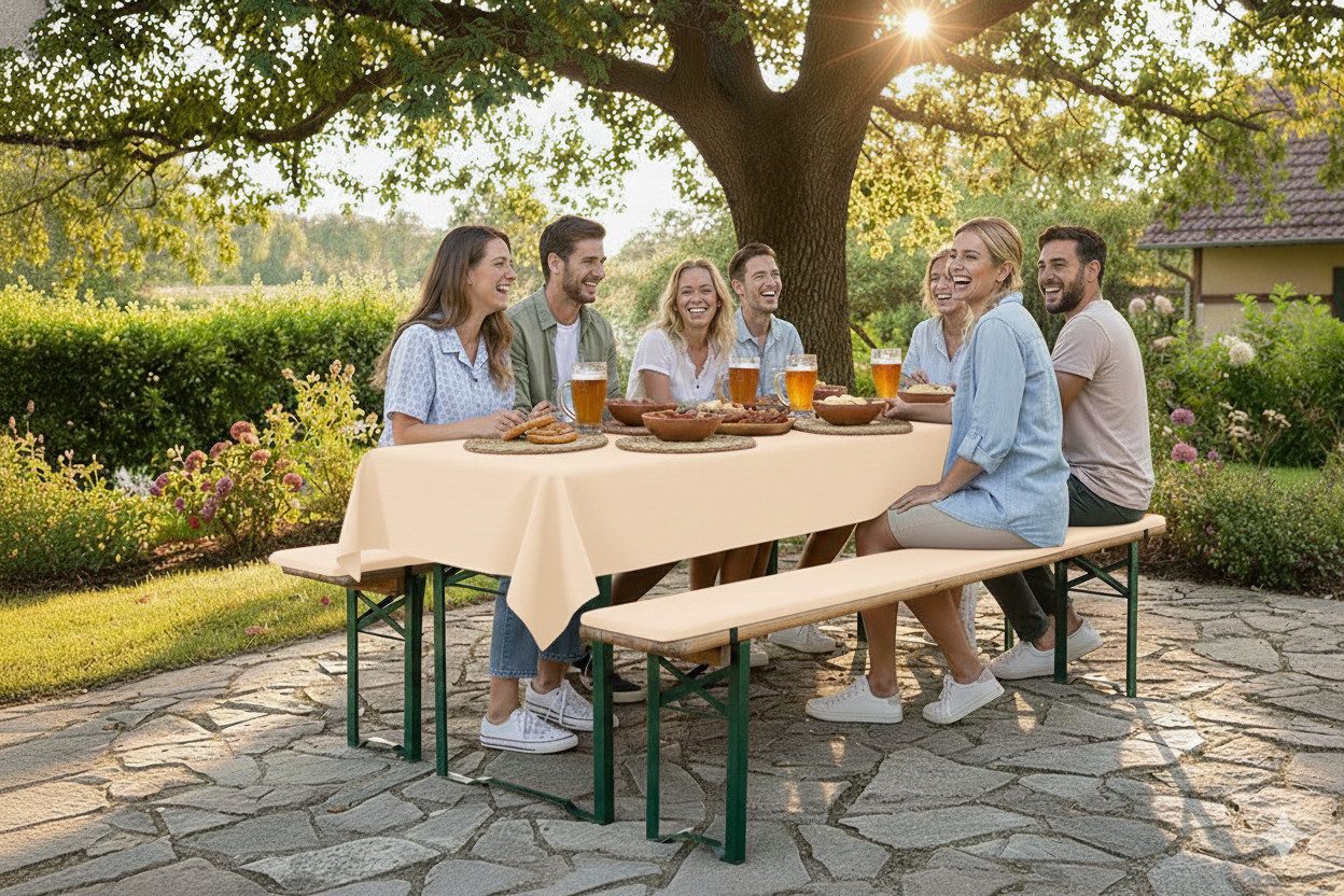 TexDeko Bankauflage Bierbankauflagen-Set mit Tischdecke 100x250cm (universal) 3TLG Set, (Set, 2x Auflage + 1x Tischdecke), blickdicht & waschbar