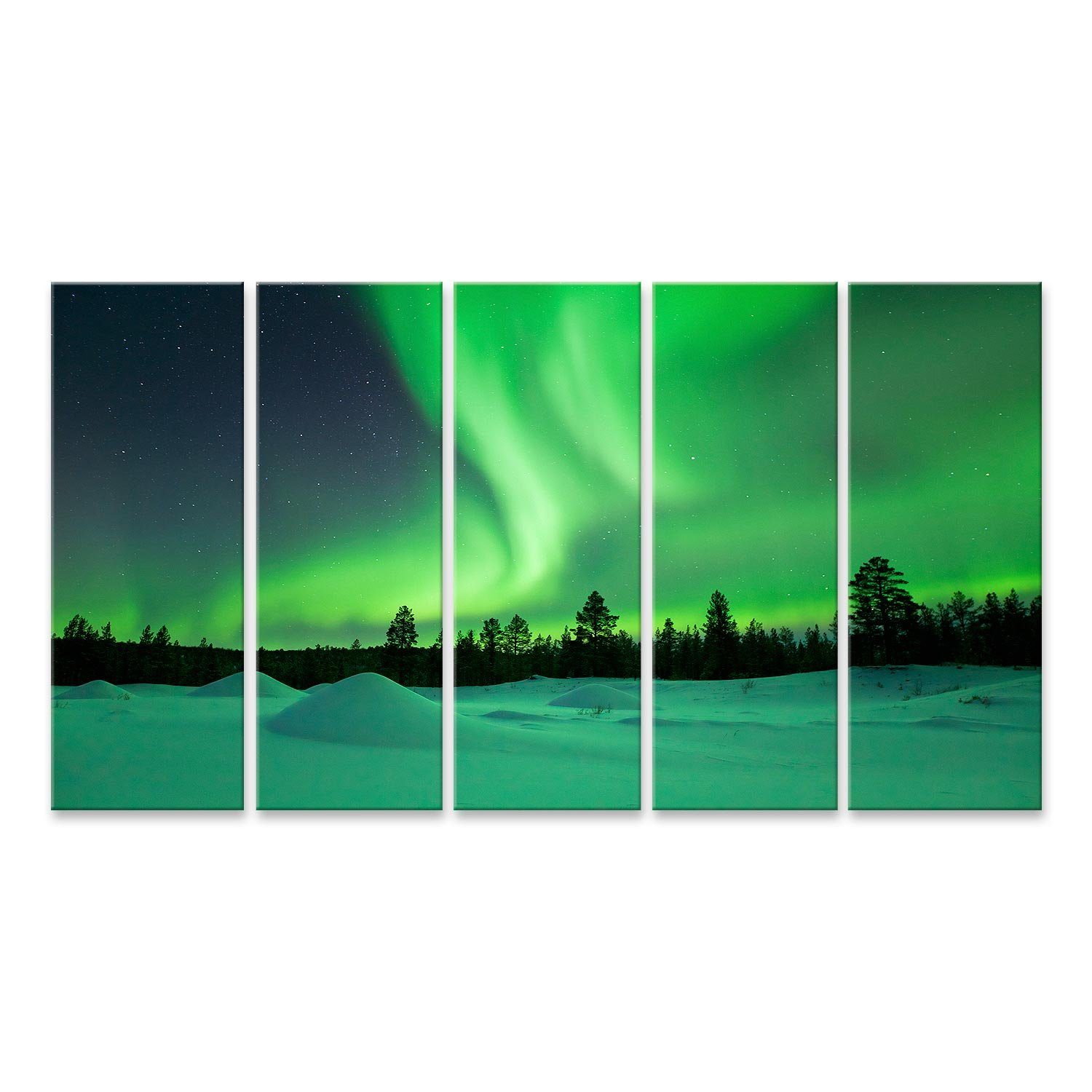islandburner Leinwandbild Bild auf Leinwand Aurora Borealis über Winterlandschaft Finnisch Lappl