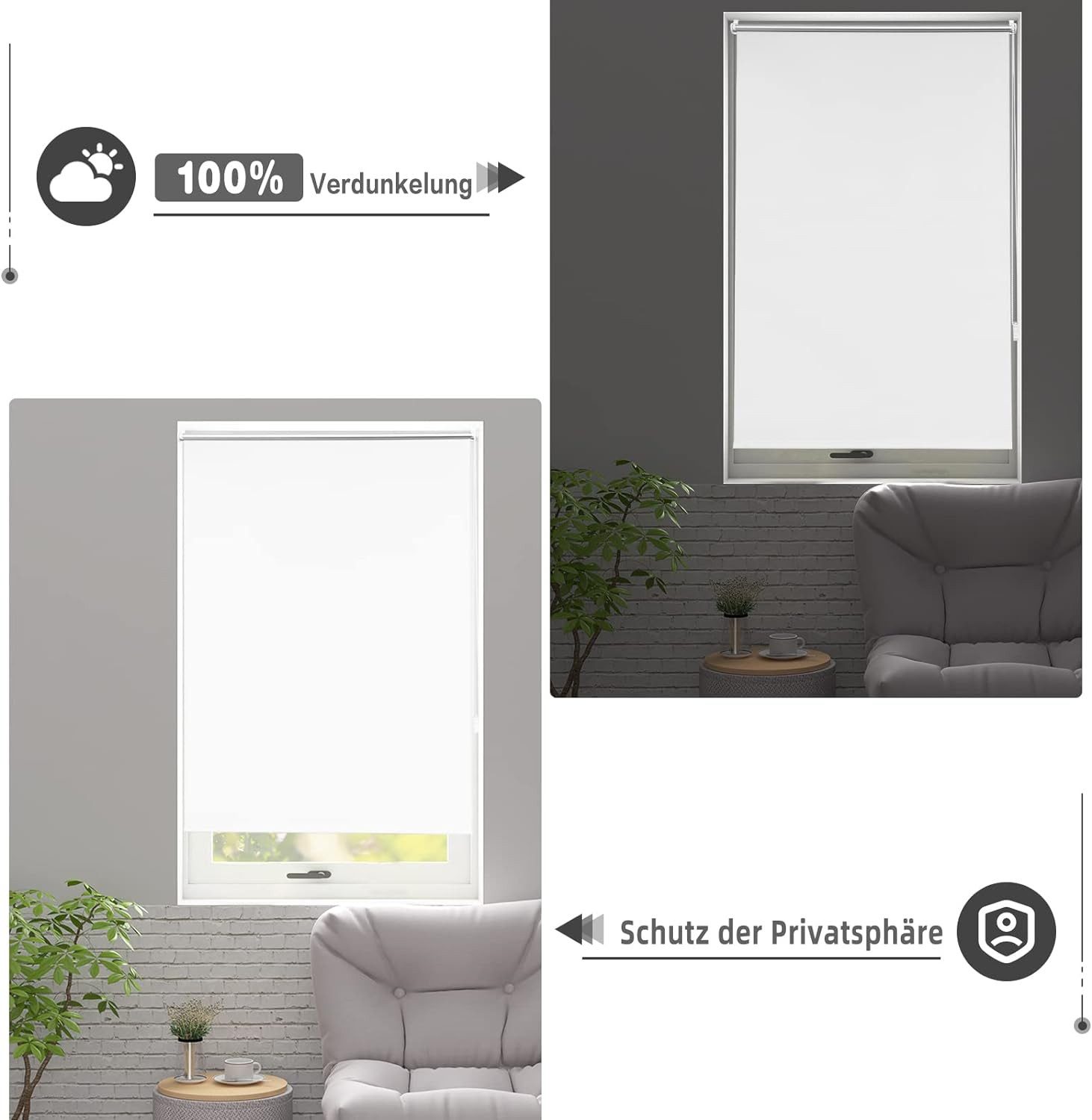 Verdunklungsrollo, Woltu, verdunkelnd, verspannt, Klemmfix, ohne Bohren easyfix